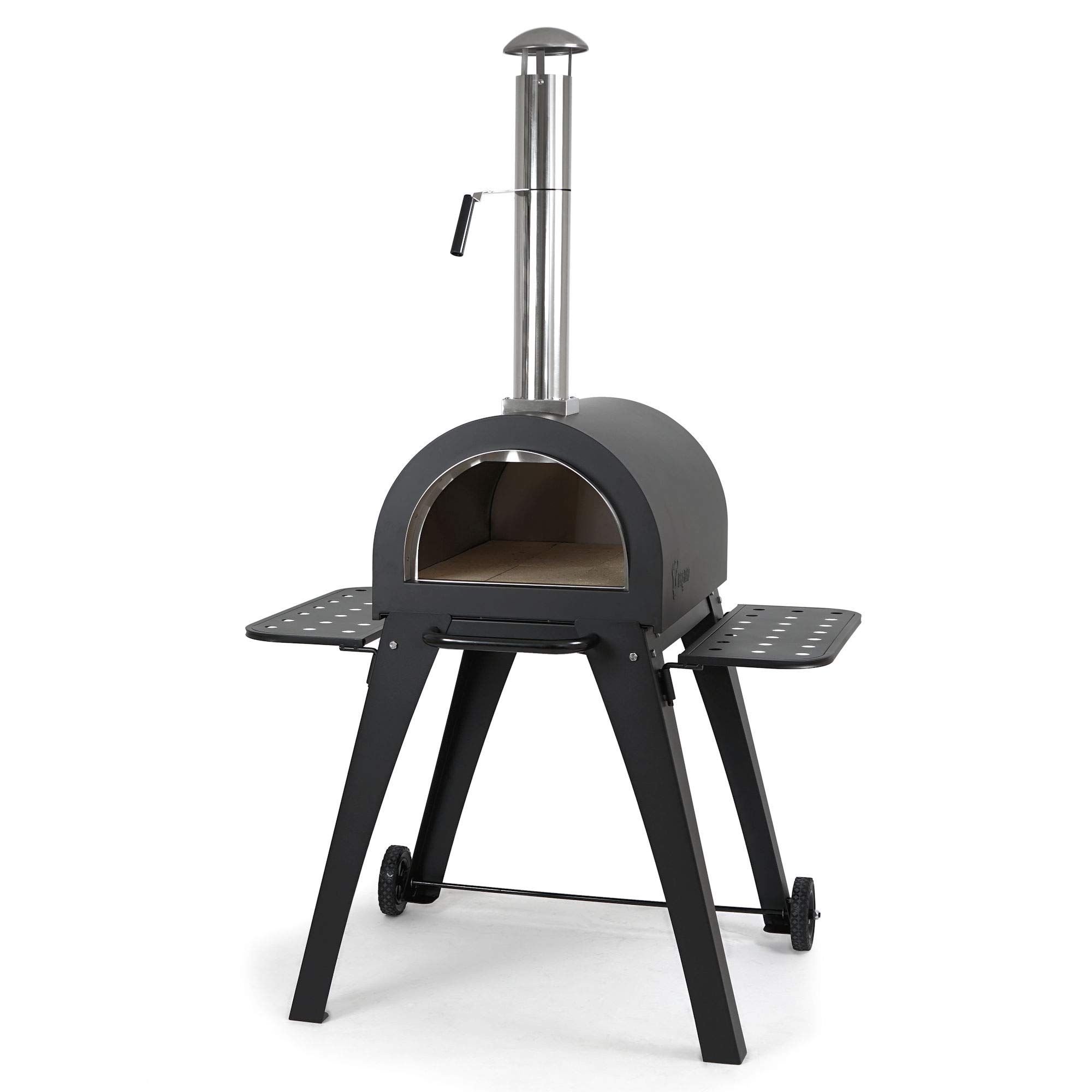 BBQ-Toro Pizzaofen Havai mit Schamottesteinen, 2 Seitenablagen, 2 Rädern | Outdoor Pizza Steinbackofen für Garten
