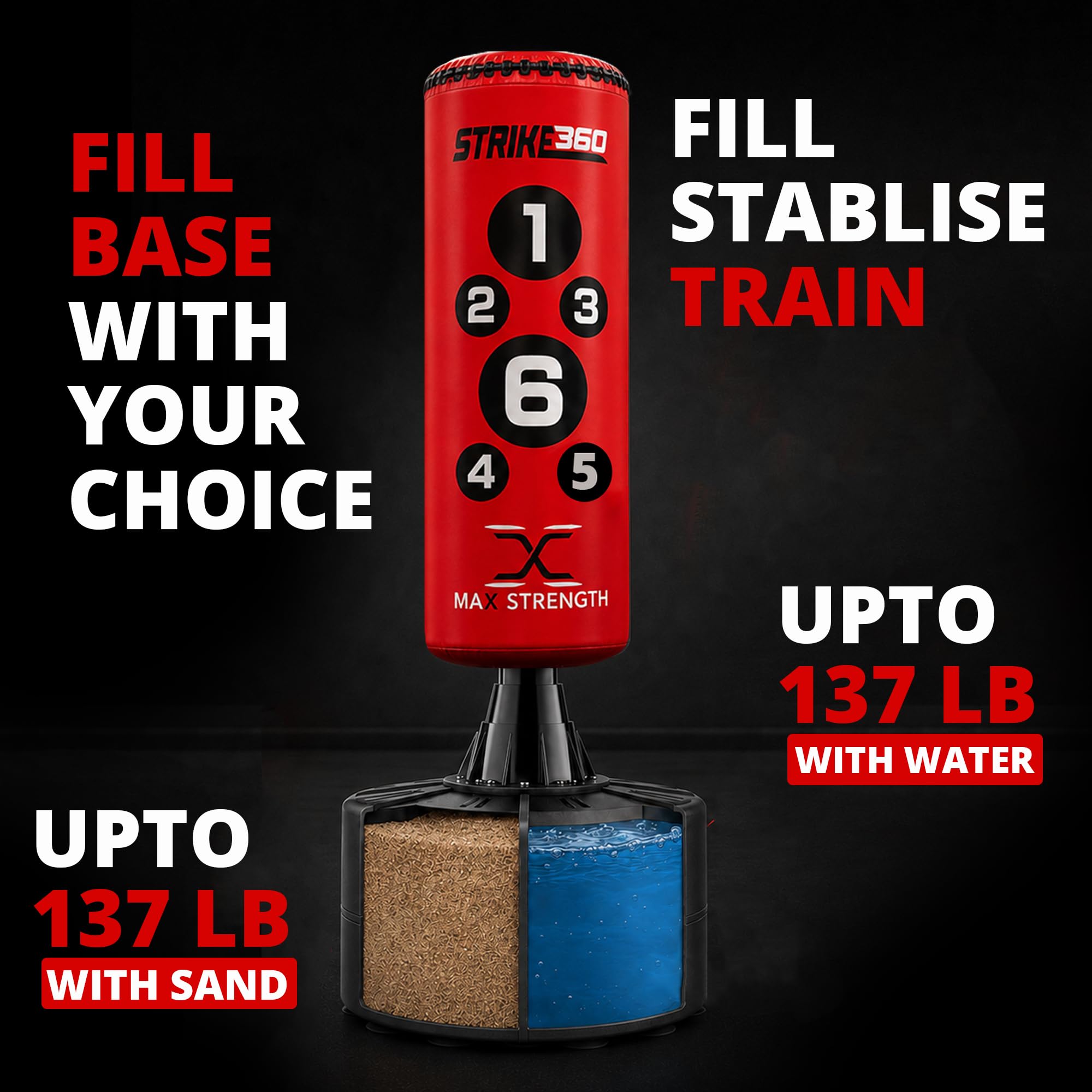 MAXSTRENGTH - Sacco da boxe da 1,5 m, con base stabile e resistente e riempita con acqua, perfetto sparring per MMA fitness, boxe, allenamento in palestra, arti marziali, sacco da boxe per bambini