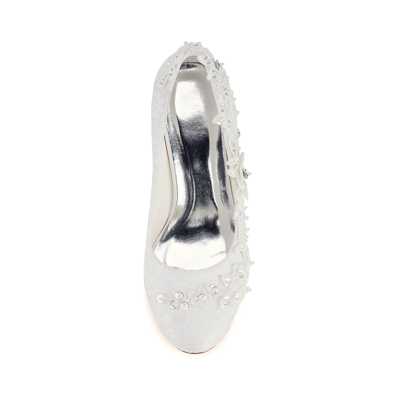 Hochzeitsschuhe Damen Seide wie Satin Stöckel Absatz Pumps mit Stitching Spitze Blume Crystal Pearl,