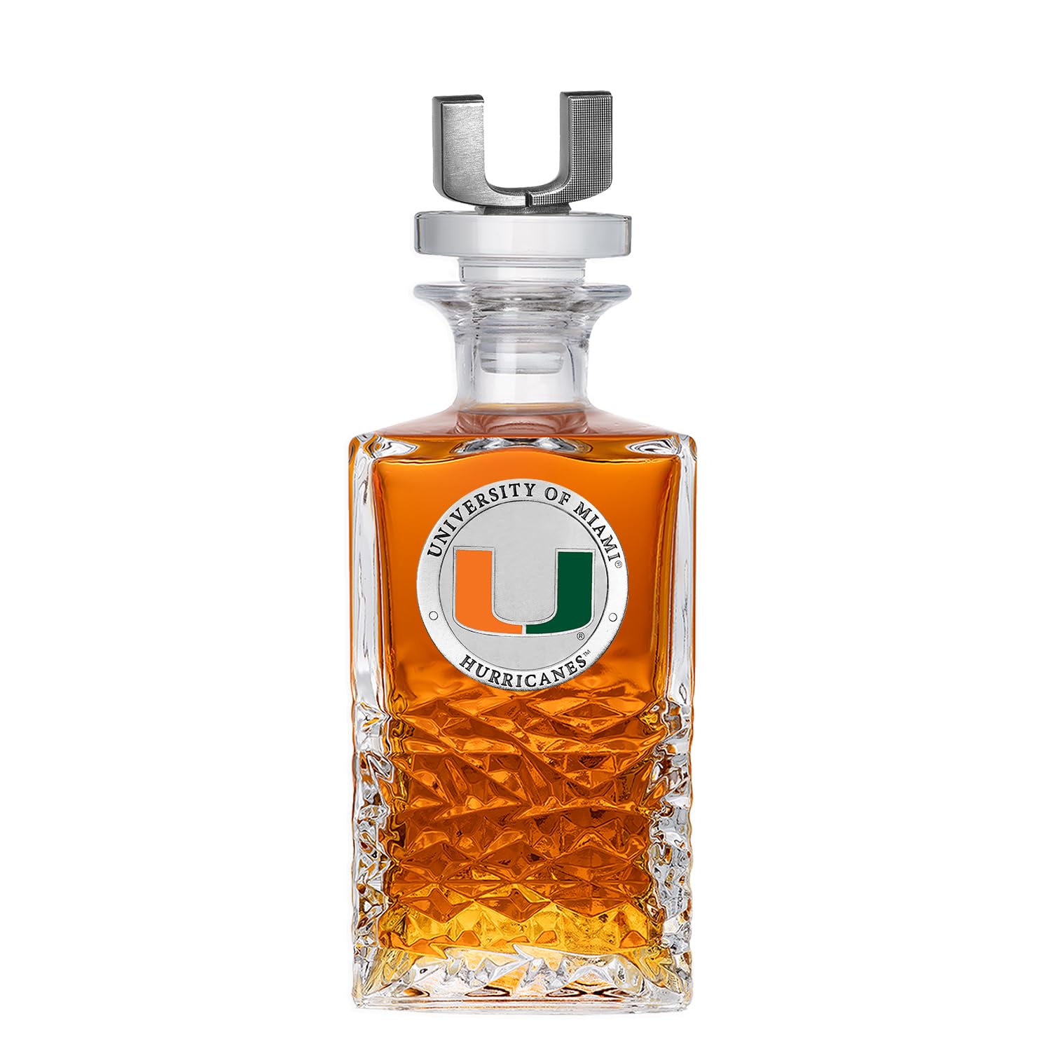 Miami Heritage Decanter with 3D Stopper | 25 OZ Liquor Pourer | Expertly Crafted Pewter Glass