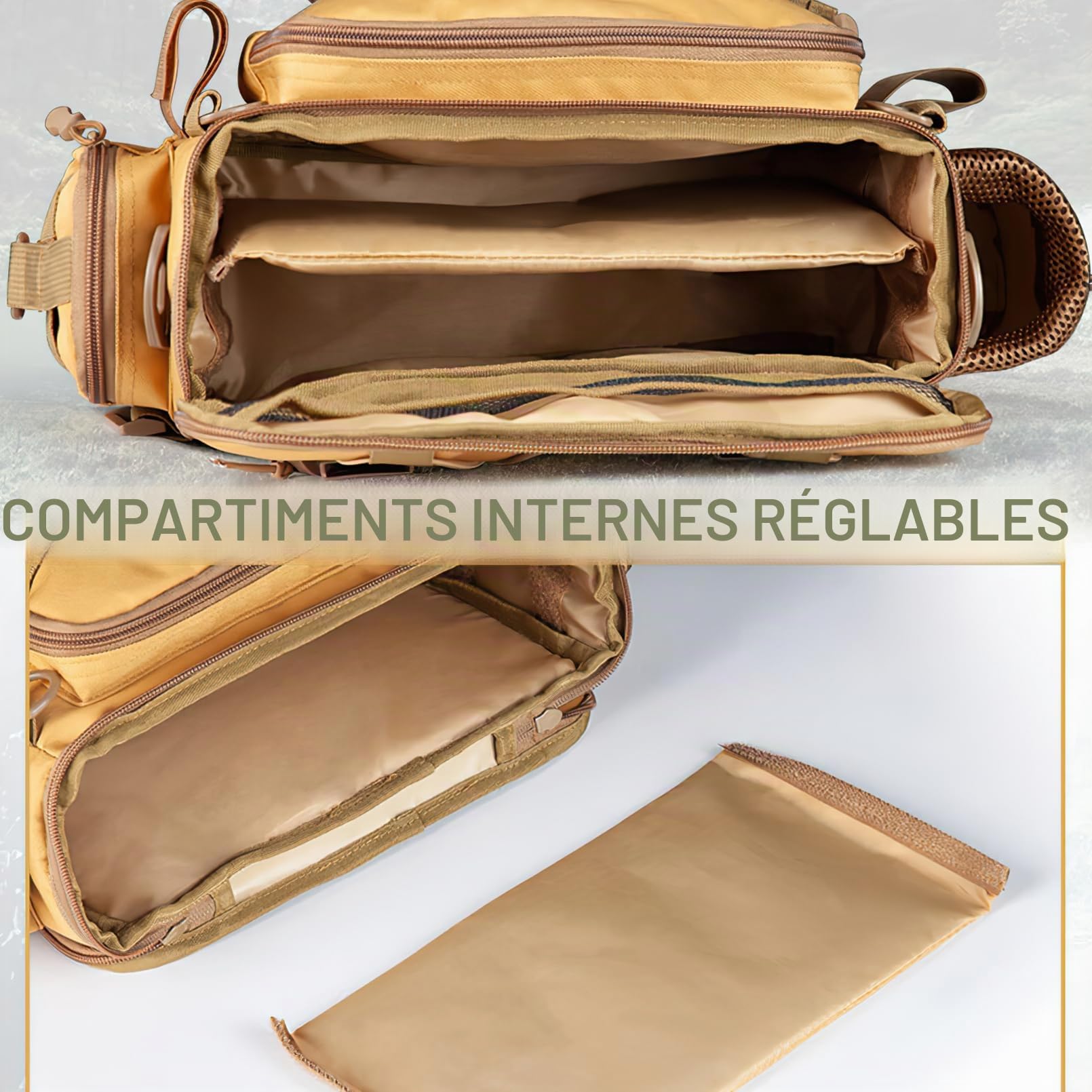 Croch Sac de pêche - Sac de pêche étanche avec bandoulière - Sac de rangement multifonction pour matériel de pêche en plein air et accessoires, multicolore, gris camouflage