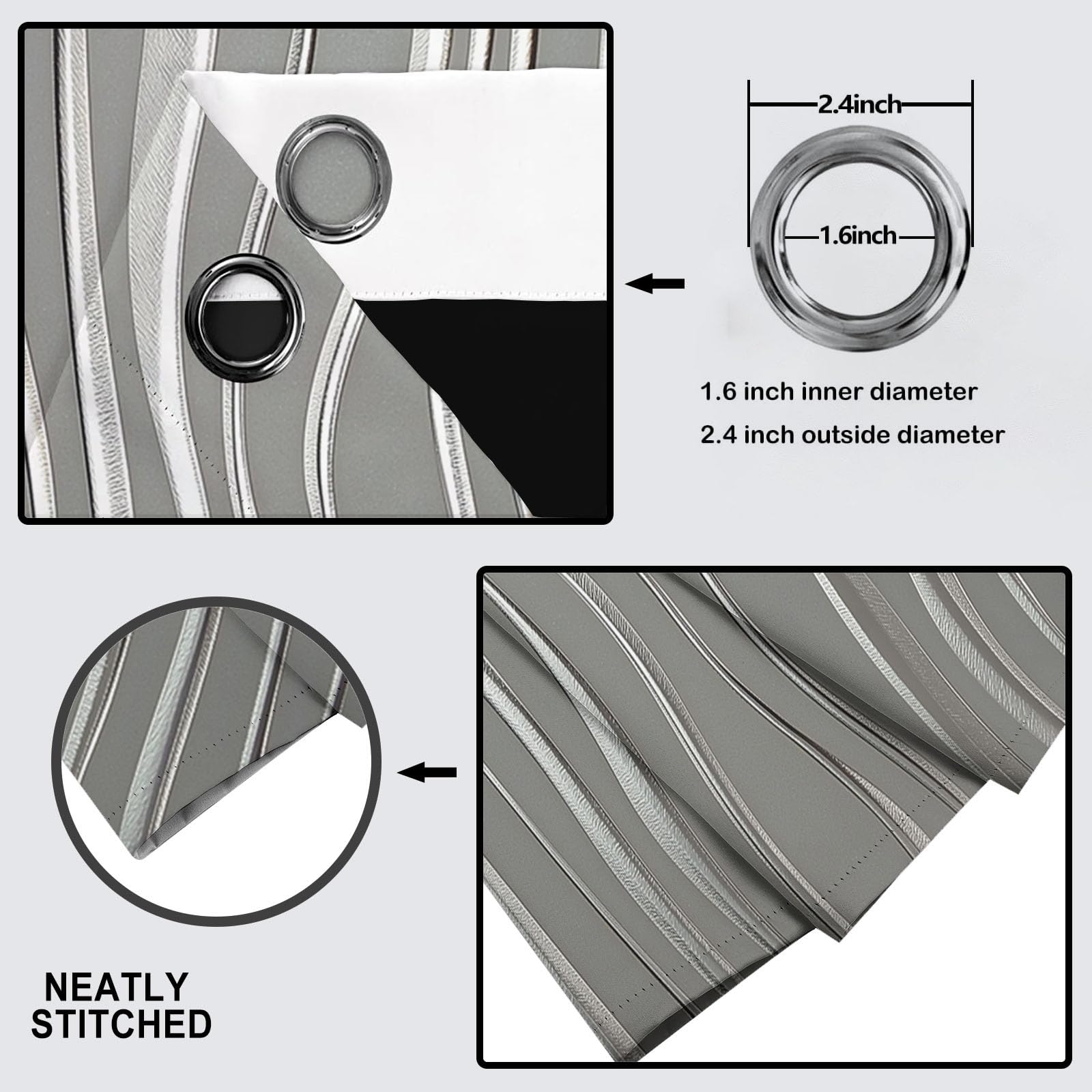 Cortinas Opacas Ondas De Lámina Plateada Brillante para Dormitorio, 240 Cm De Largo, 2 Paneles De Cortinas con Ollaos Geométrico De Lujo para Sala De Estar, Cortina De Aislamiento Térmico, Gris Plata