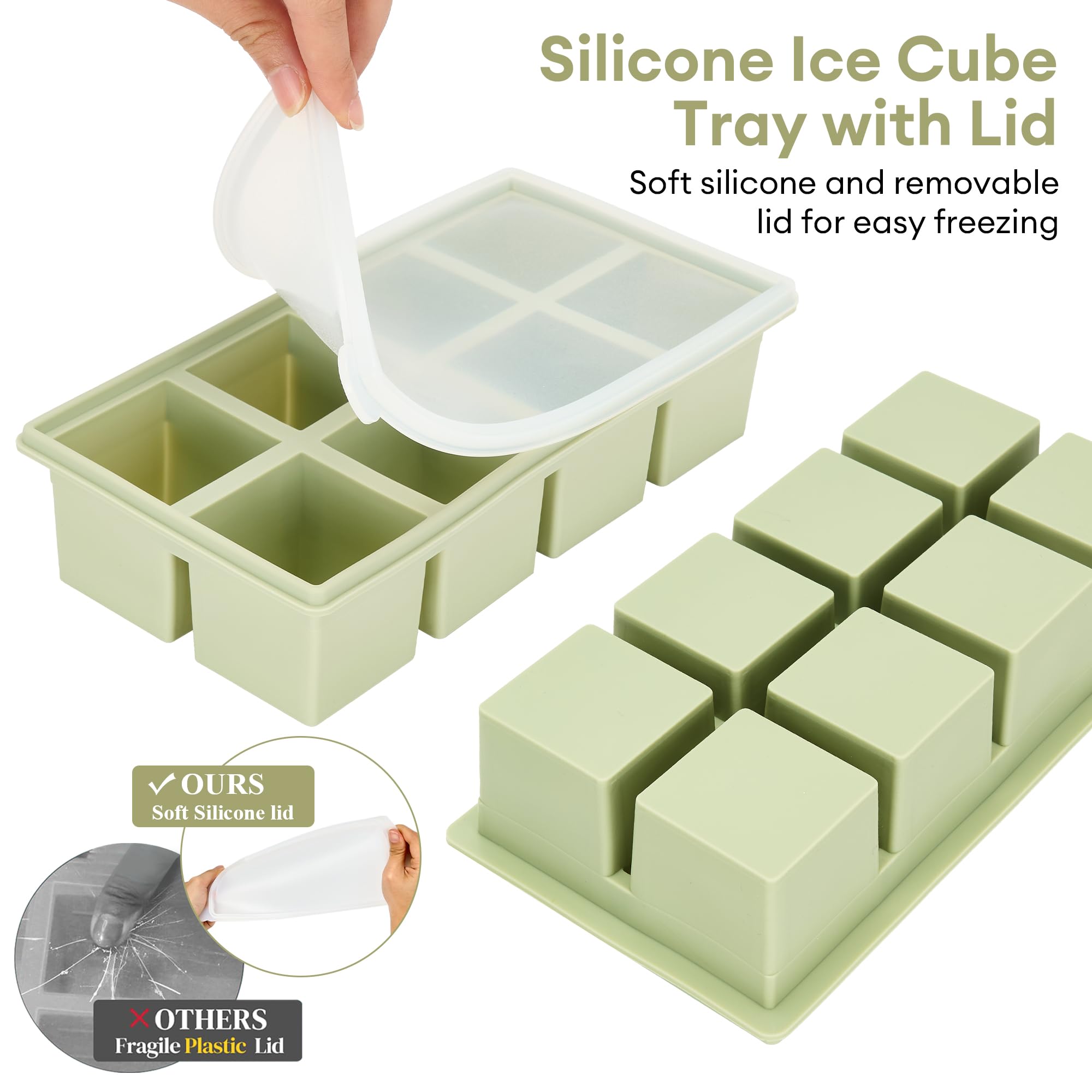 4 Pack Large Silicone Ice Cube Trays for Whiskey Easy Release 2 inch Cube Ice Trays for Cocktail Whisky Stackable Ice Cube Trays for Freezer with Leak Proof Removable Lid(4 Colors) - Image 4