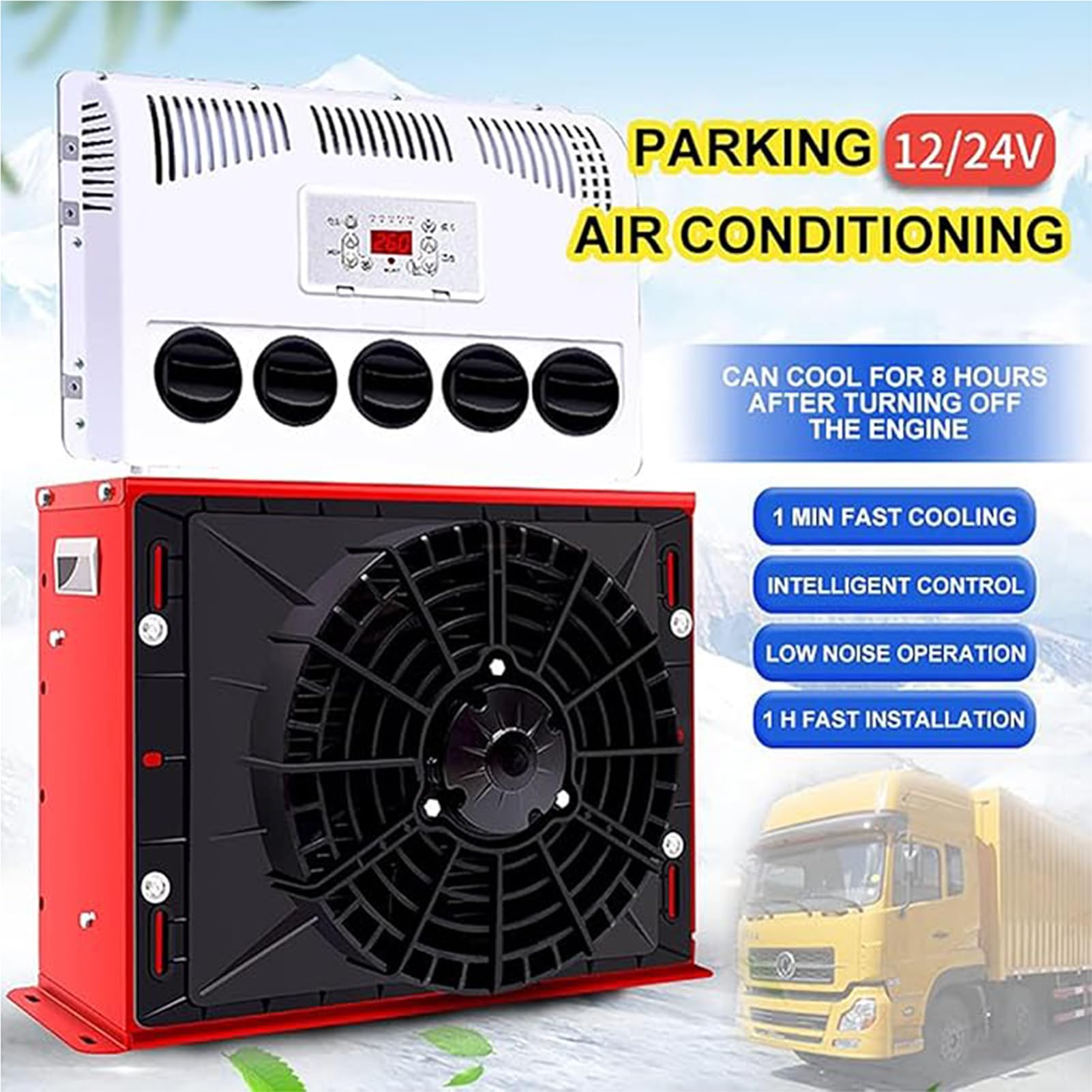Condizionatore d'Aria per Camper 12V/24V Portatile Climatizzatore per Auto con Conversione di Frequenza Intelligente per Roulotte Camper Campeggio Barca Bus