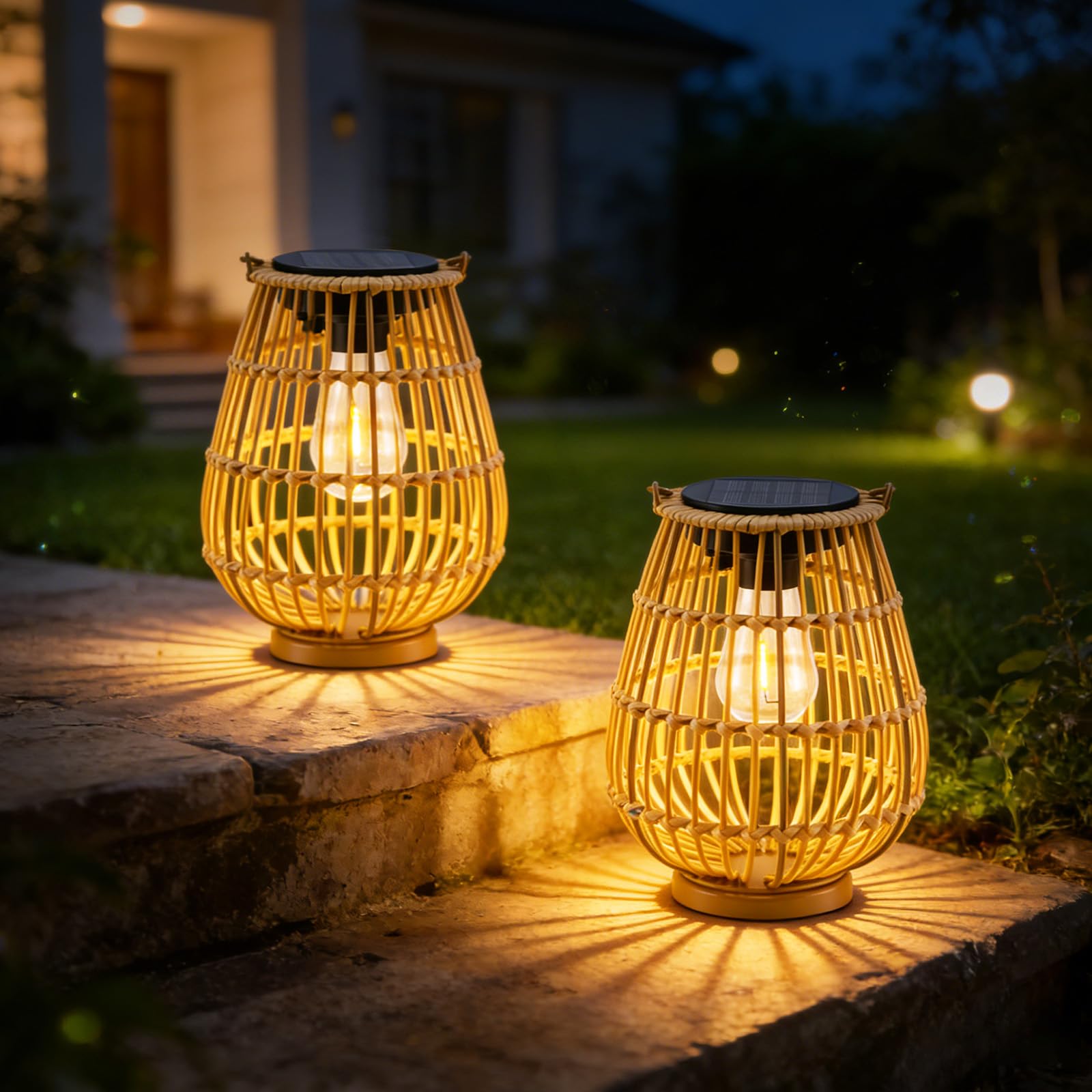 Lanterna solare da giardino, 2 pezzi, lanterne da giardino per esterni, lampade solari da appendere o da terra, IP44 resistente alle intemperie, luci solari per balcone, terrazza