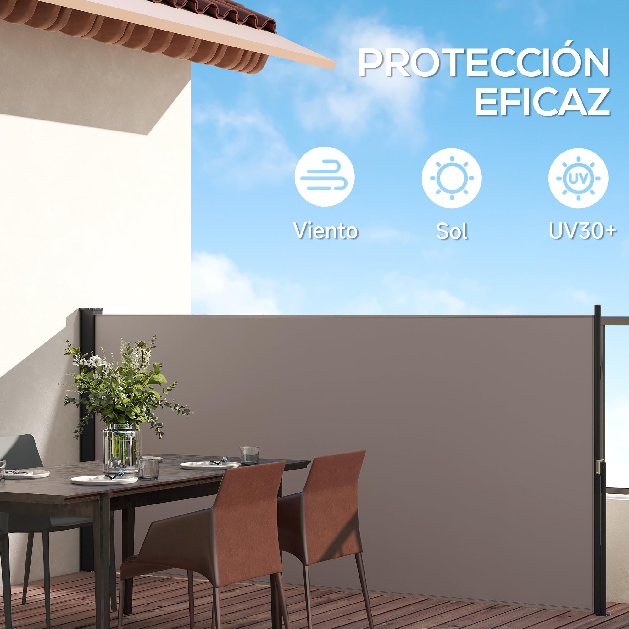 Outsunny Toldo Lateral Retráctil Pantalla Anti-UV 300x140 cm Gris Claro | Pantalla Enrollable, Mampara de Privacidad, Impermeable, Exterior, Jardín, Balcón, Terraza