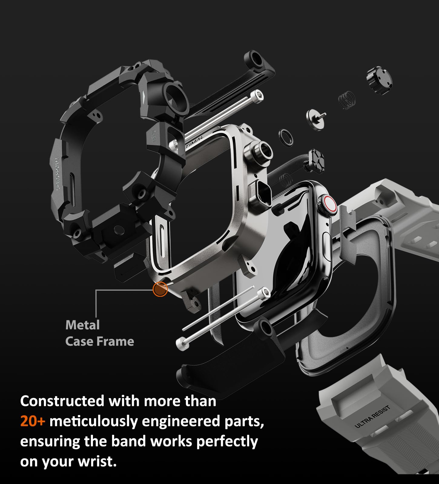 ULTIMAL Etui z paskiem i folią pancerną do Apple Watch 49 mm, 3 w 1, sportowy pasek do Apple Watch Ultra/Ultra 2, certyfikat wojskowy, odporny na uderzenia pokrowiec ochronny do iWatch