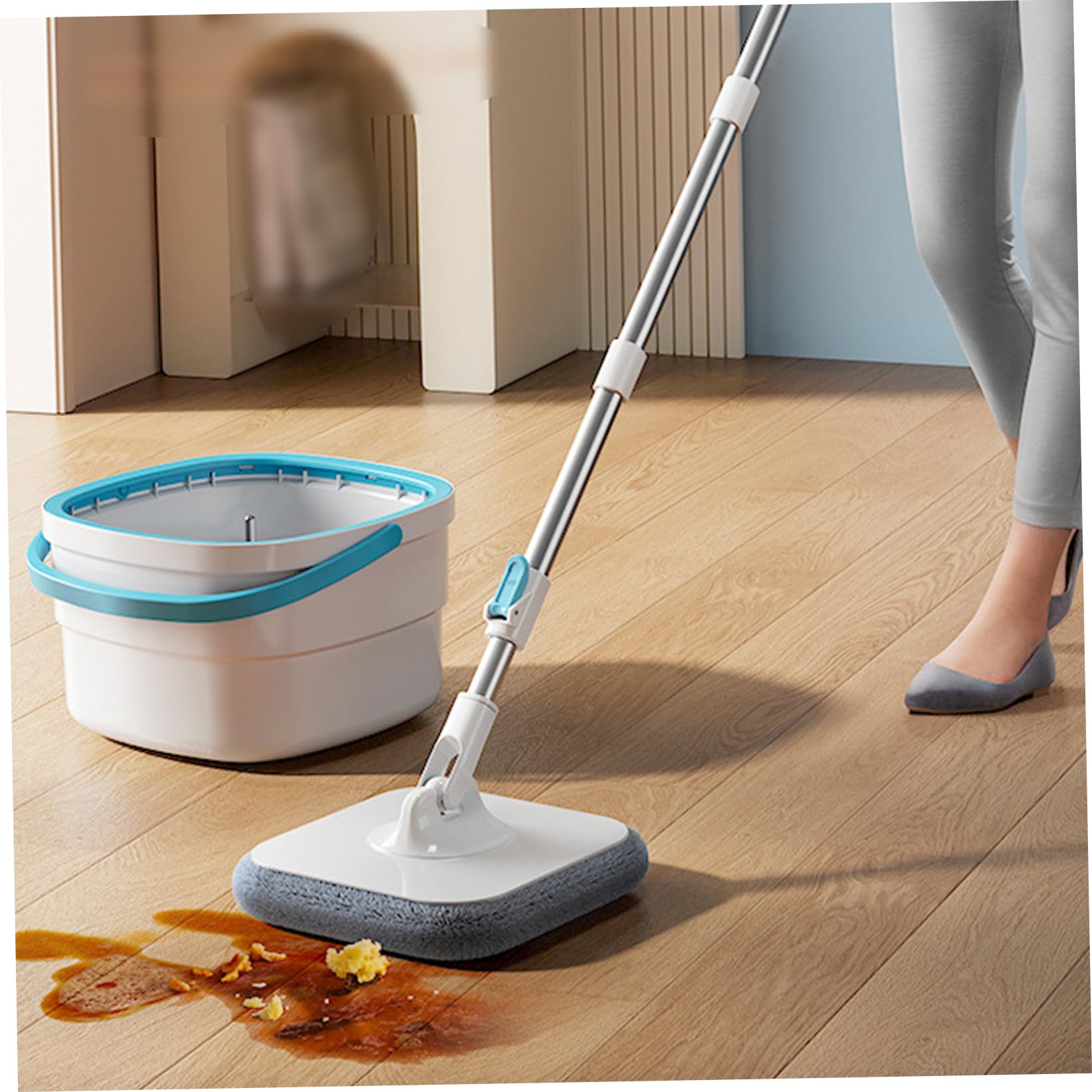 Mop y Cubo de Cubo con Wringer 360º Spin Mop and Buckets 2 recargas de Microfibra Altura Manija Ajustable Cocina húmeda y Seca Sistema de Limpieza de Pisos Accesorio