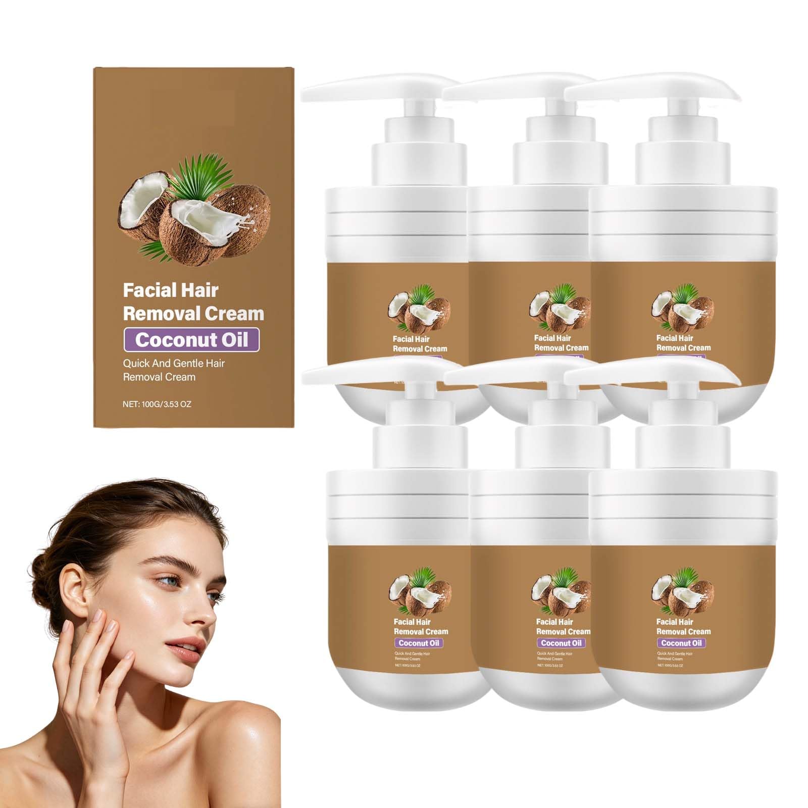 Crema depilazione al cocco, lozione depilatoria oleosa, formula indolore, lenitiva e idratante, levigante labbra delicate, mento, viso e corpo, liscio come la seta (PCS6)