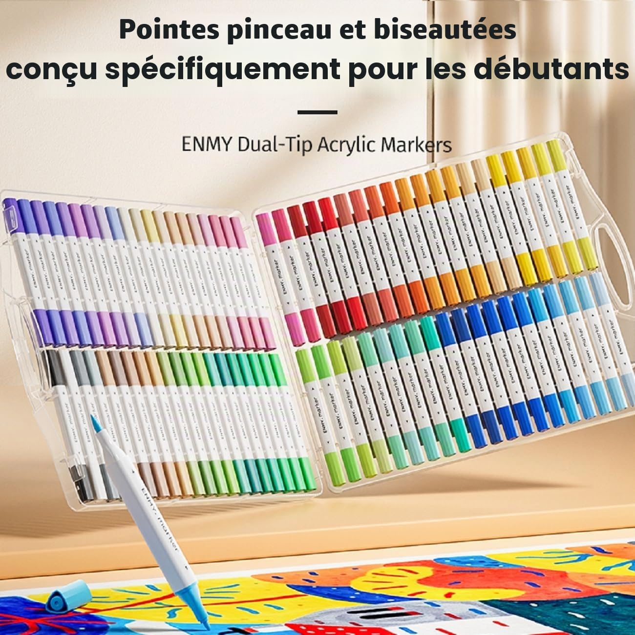 ENMY 80 couleurs Plumone acrylique double pointe, marqueurs créatifs de peinture acrylique, feutre acryliques à base d'eau, pointe pinceau, pour bois, pierre, toile, verre, tissu