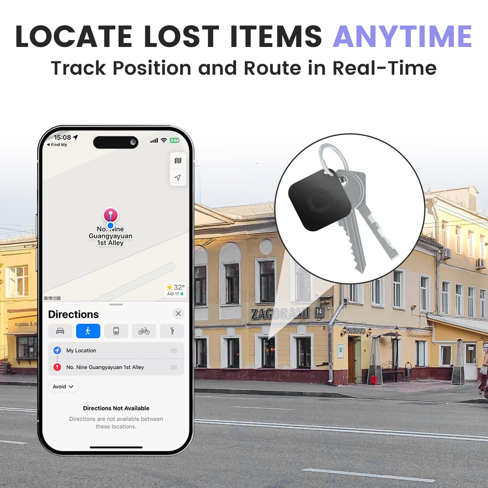 Détecteur d'articles Air Tracker compatible avec l'application Apple Find My (iOS uniquement), batterie remplaçable, étanche IP67, localisateur d'objets Bluetooth intelligent anti-perte pour clés