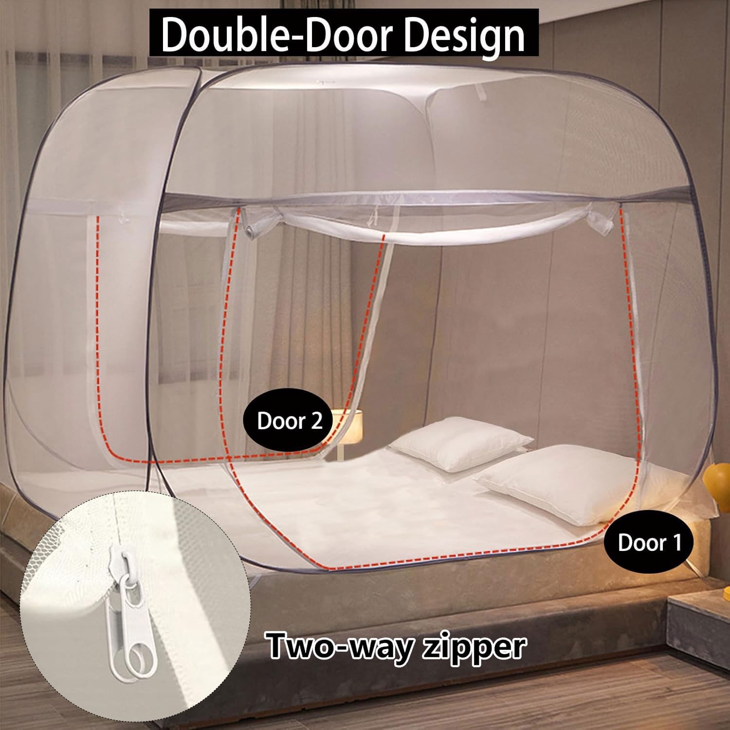 Moskitonetz Bett,180X200cm,Doppeltür-Moskito-Campingzelt | Zusammenklappbares Moskitonetz,Faltbares Anti Mosquito Bites Mückennetz,für Schlafzimmer,Outdoor