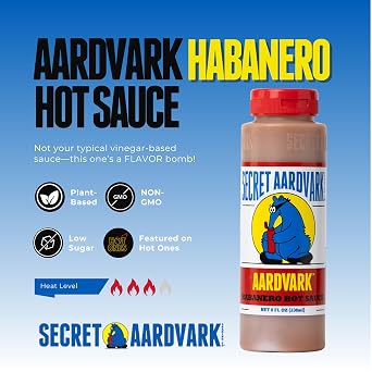 Secret Aardvark Habanero Hot Sauce, Non-GMO, Low Sugar, 6-Pack 8 fl oz | Medium Spiced Bulk BBQ Marinade, Roasted Tomatoes, Low Carb, Vegan, Dairy-Free, No HFCS, Restaurant Supply