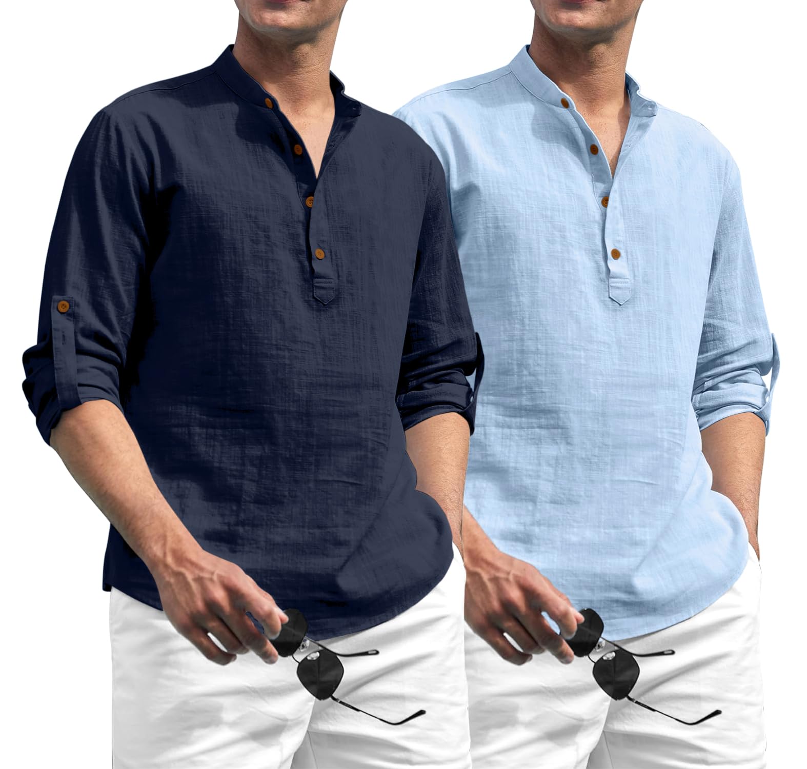 Combo of Men's Solid Cotton Blend Full Sleeve Straight Kurta Shirt (Pack of 2)