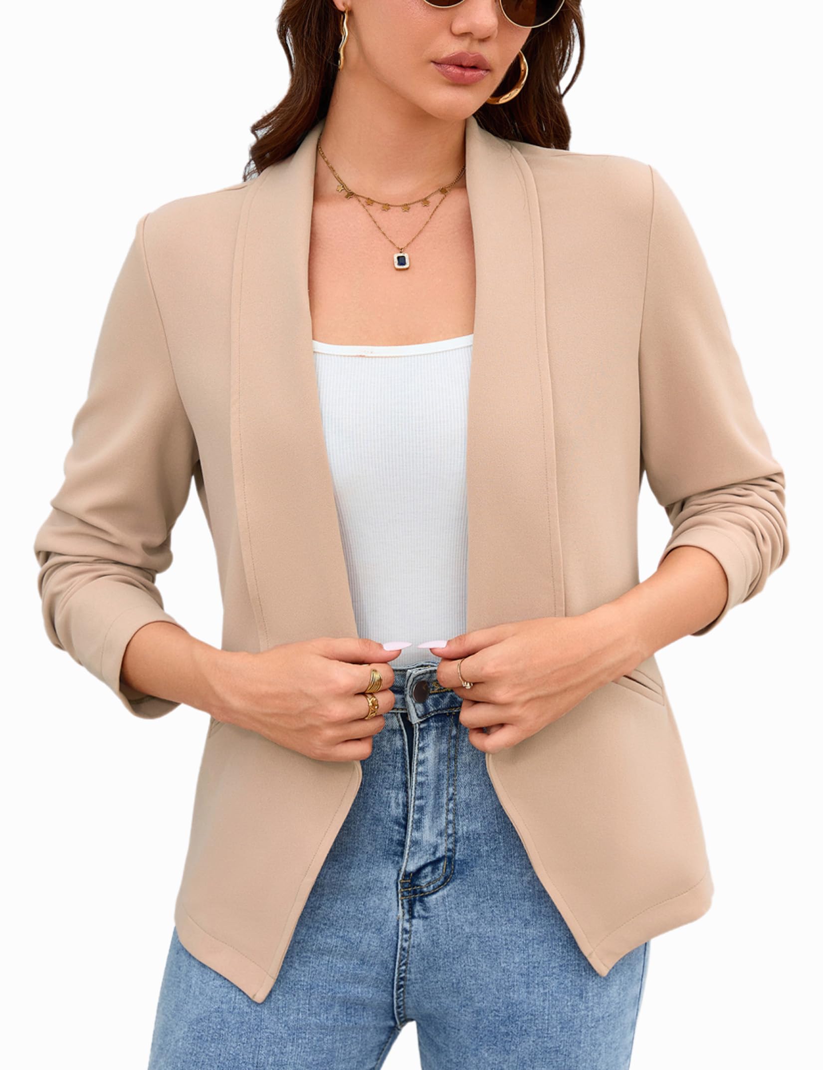 Womens Casual Blazer Long Sleeve Lightweight Open Front Blazer Work Office Blazers Jacket