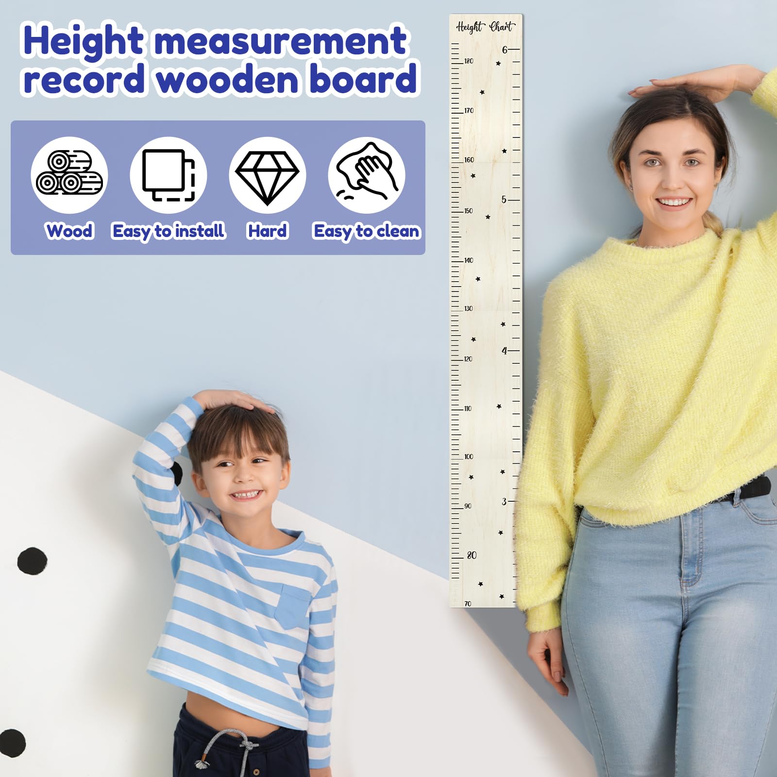 Height Chart, Minimalist Wood Growth Chart, Accurate Kids Height Wall Charts, Easy to Install Kids Measuring Charts for Nursery Room Bedroom Wall Decor
