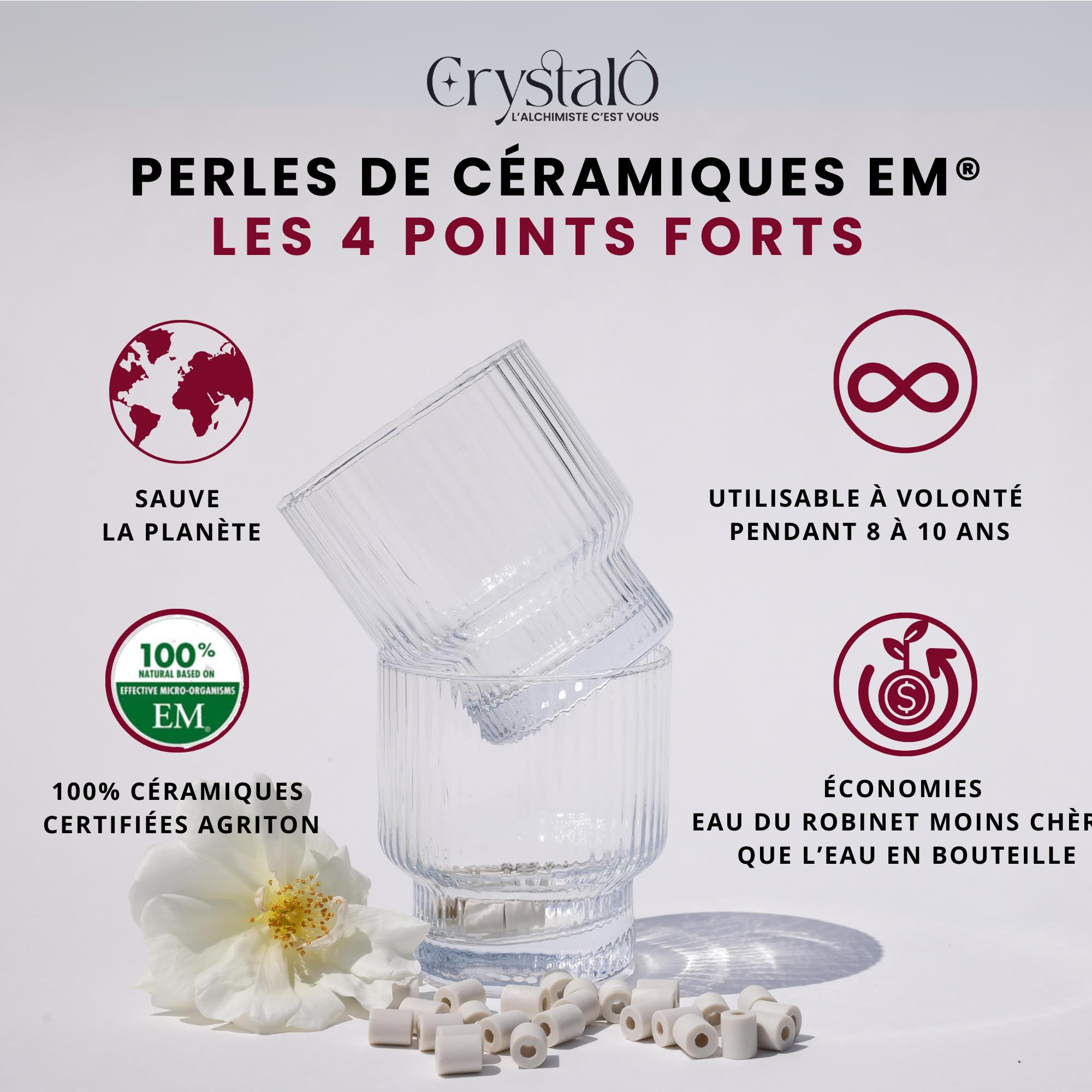 200 Perles de Ceramique EM® 100% naturel - Perle ceramique filtration eau - Purificateur d'eau - Réduisent Les dépôts calcaires - Billes Pastille purification eau potable