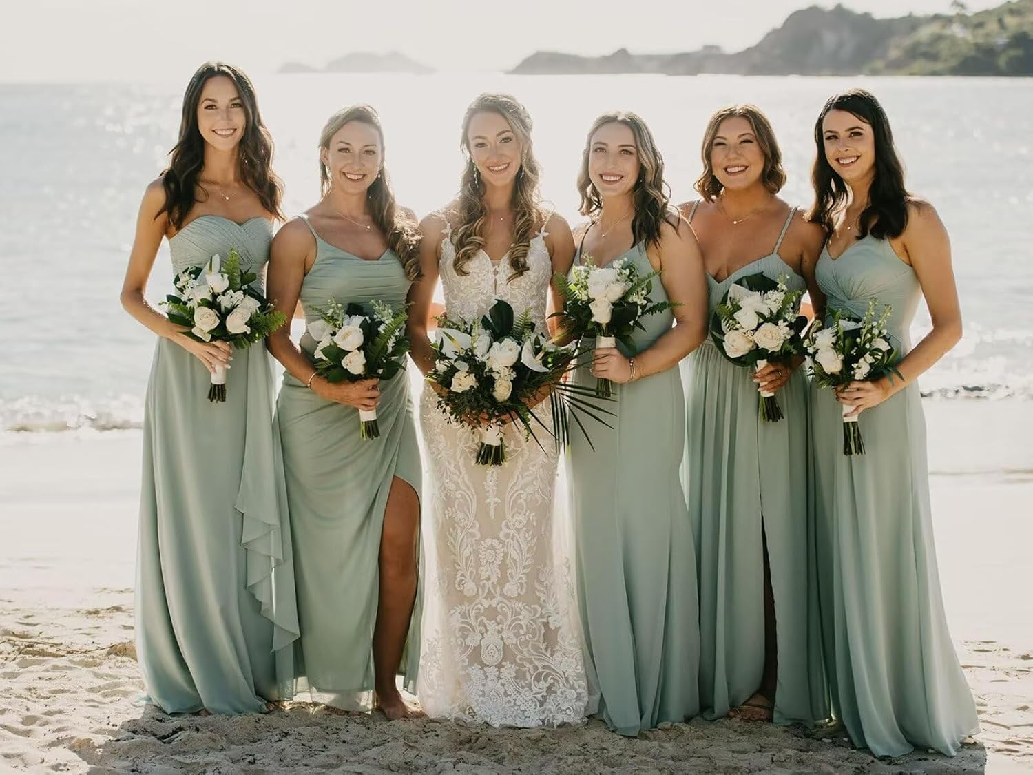 UZN Chiffon Bridesmaid Dresses Long with Slit for Women Cowl Neck Ruched Formal Evening Gowns - Image 5