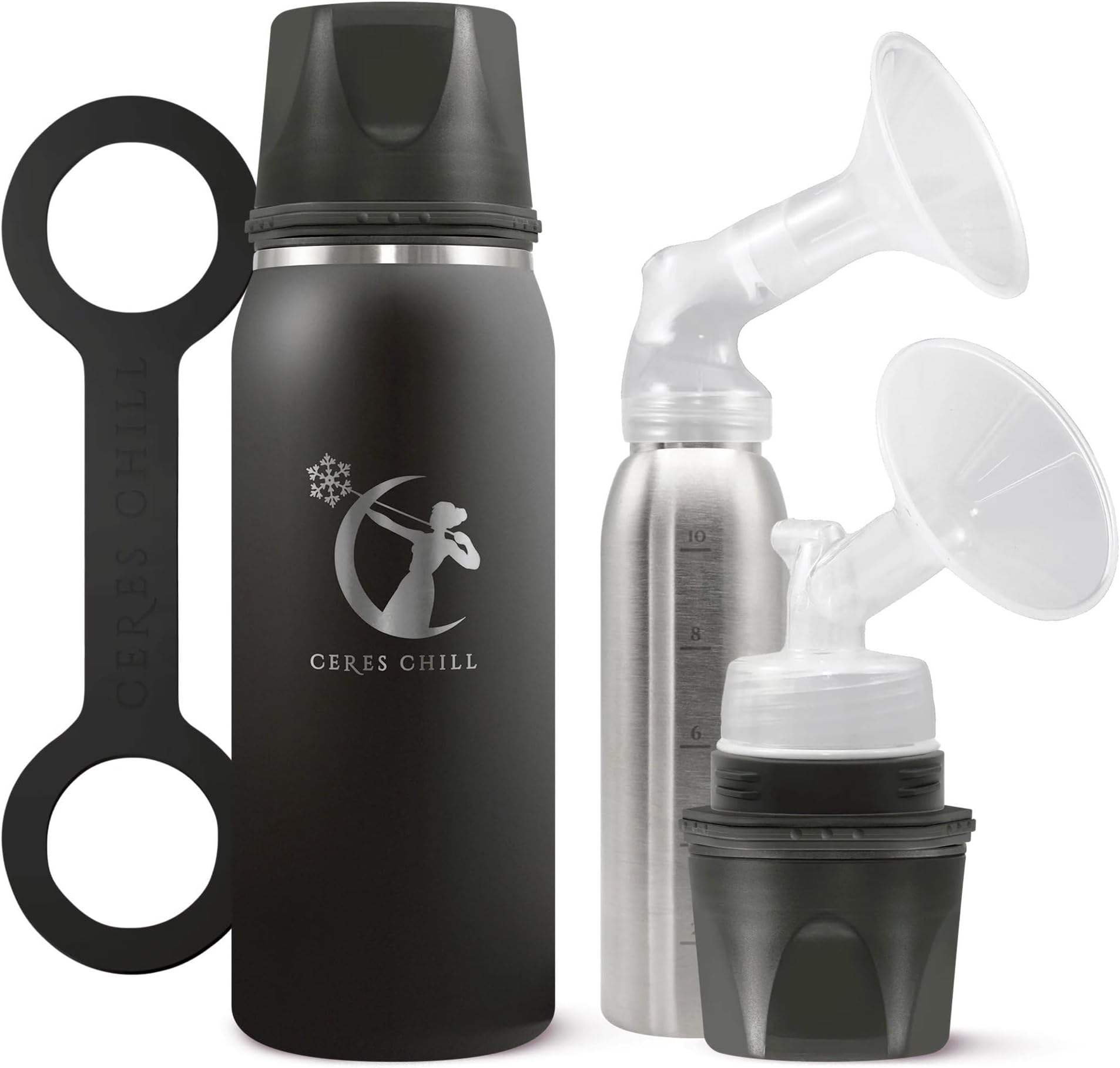 Ceres CHILL OG Breastmilk Chiller & Warmer – 12–34oz Portable Breast Milk Cooler, Storage & Baby Bottle for Travel, Work or On-The-Go – Pump Compatible Container – 0 Dark 30 Midnight Black