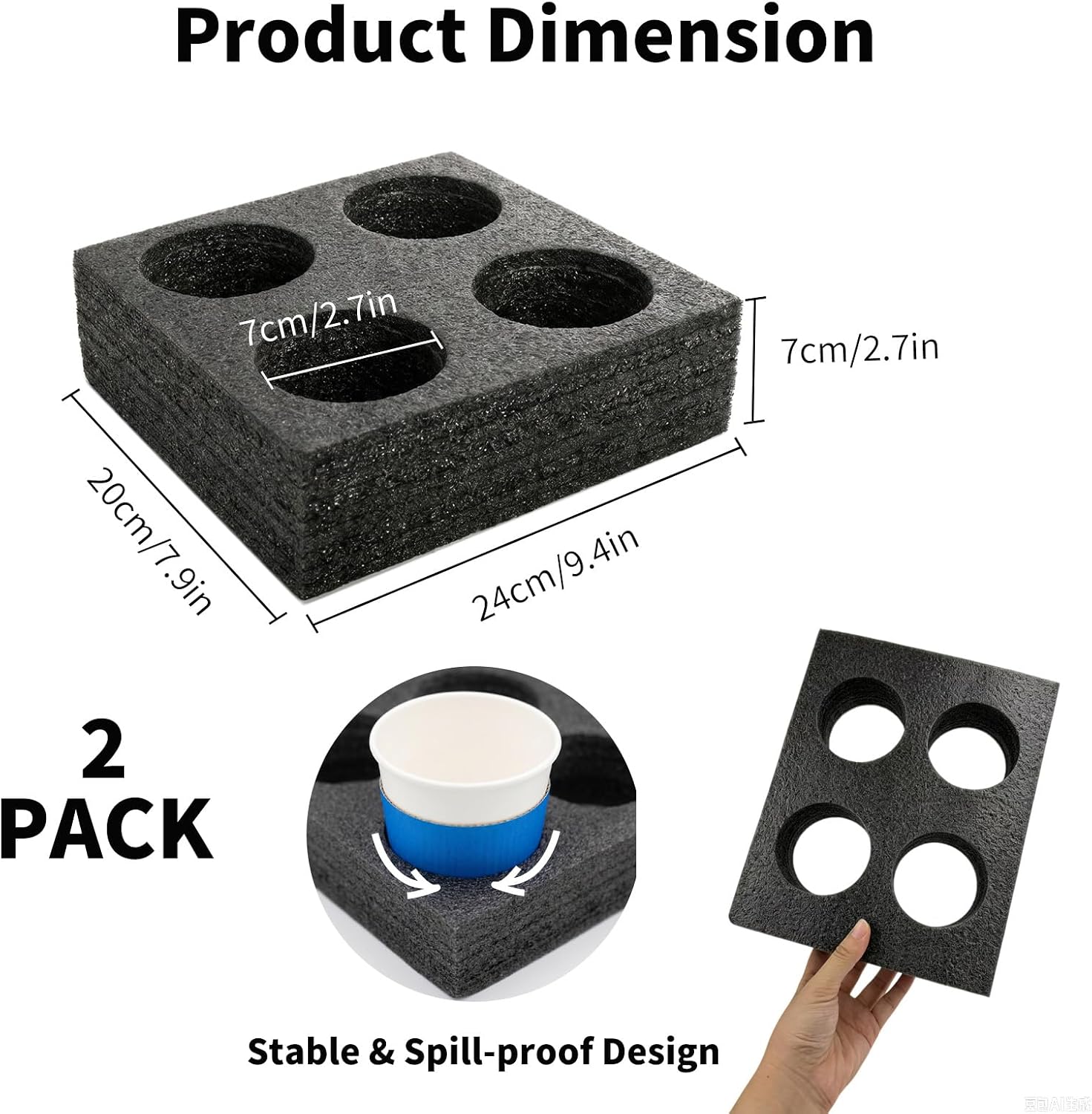 2 PCS Takeout Cup Holders Foam,4 Cups Reusable Drink Carrier for Delivery,Milk Tea & Coffee Cup Tray,Multi Cup Holder to Go Drink Holder for Beverages(4 Cups,24X20CM)