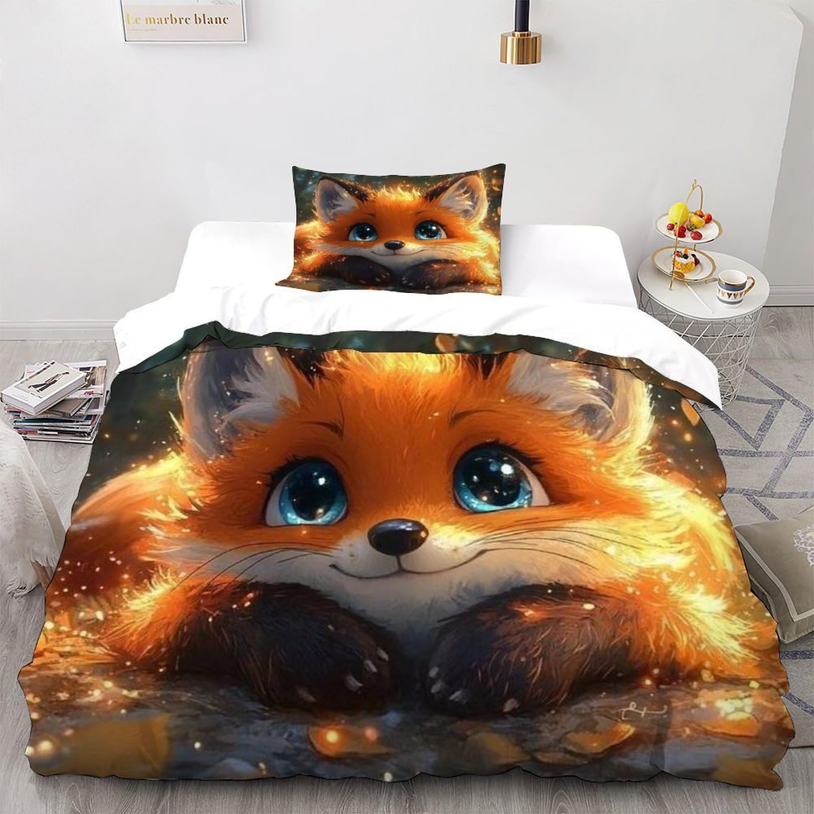 Fox Leaf Bedding Set Theme Bedspread Animal Themes Wildlife Duvet Cover Set Microfiber Comforter Cover Suitable for Family,couple,children Pillowcase Single（135x200cm）