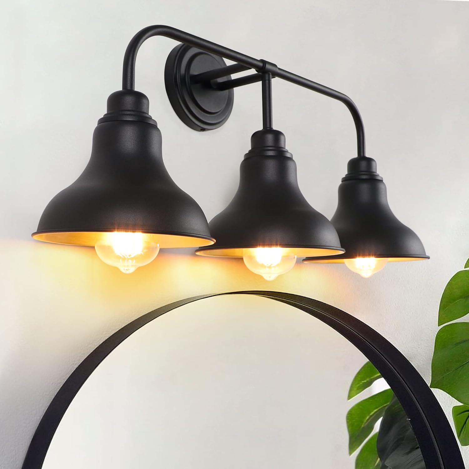 pasentel Outdoor Gooseneck Barn Light Fixture 2 Packs - Farmhouse Porch Lights, Vintage Indoor Black Wall Sconce, Outside Lights for House Garage Patio, IP65 Waterproof, BD017-1-BK - 