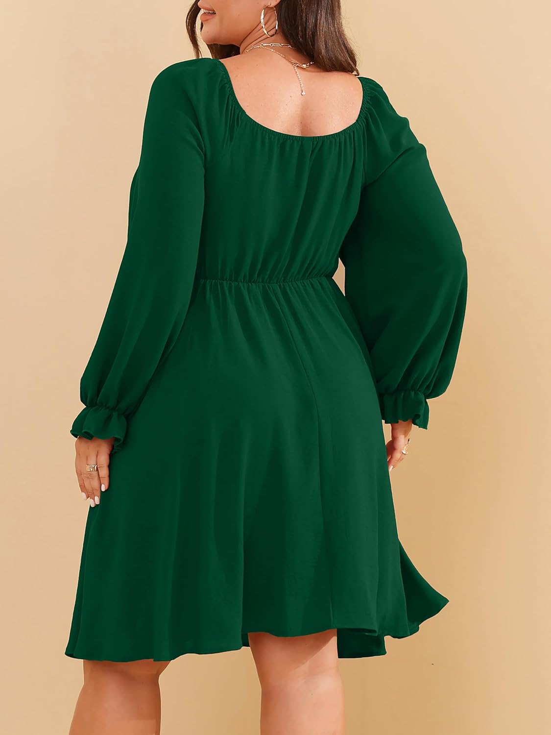 RWJ Women Plus Size Summer Dress Long Sleeve Tie Front Sweetheart Neck A-Line Casual Mini Wedding Guest Dresses 2025 - Image 3