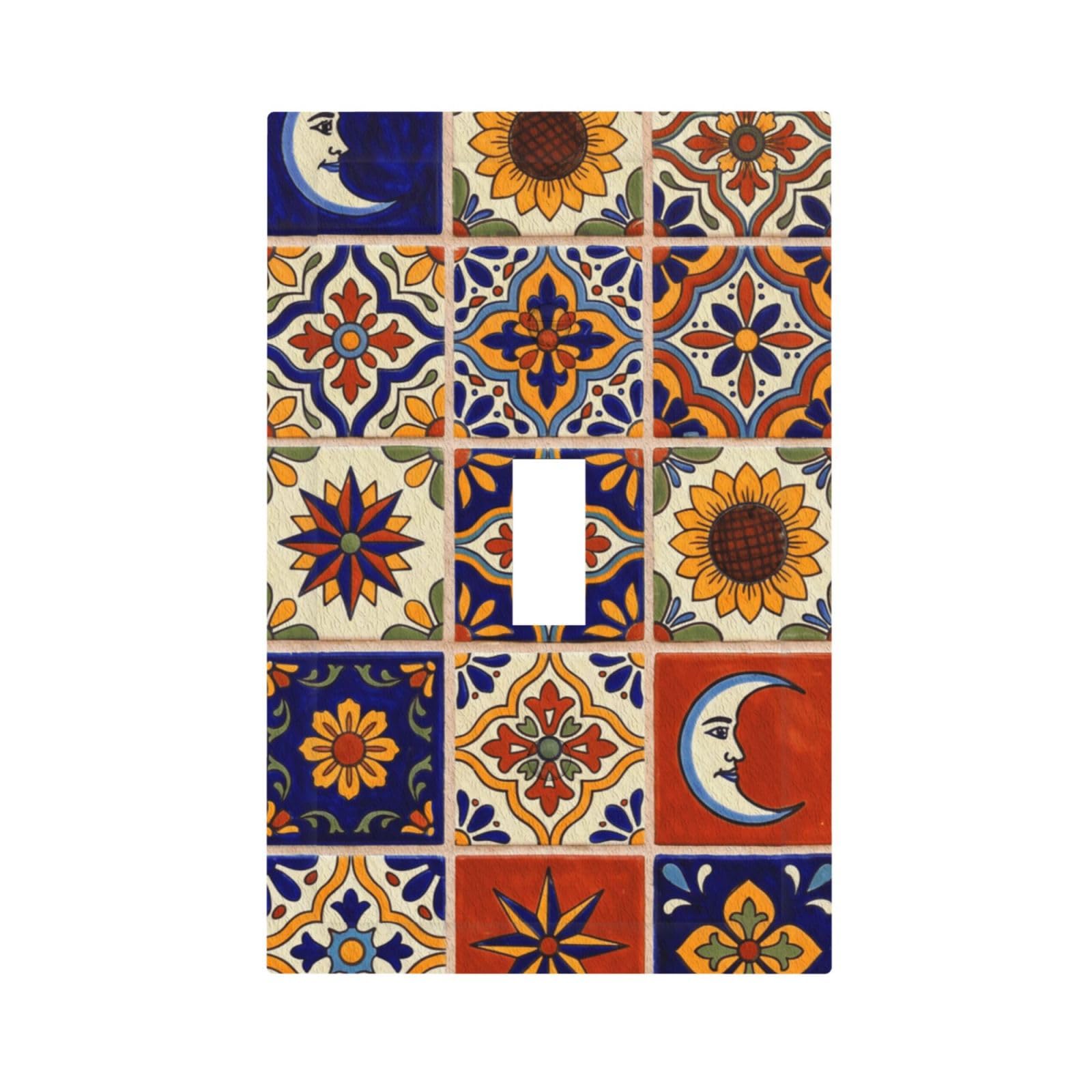 Dwbguo Talavera Tile Decorative Light Switch Cover Plate Colorful Mexican 1 Gang Single Toggle Wall Plates For Electrical Outlets Outlet Covers Switch Plate Covers Faceplate For Kitchen Home Decor