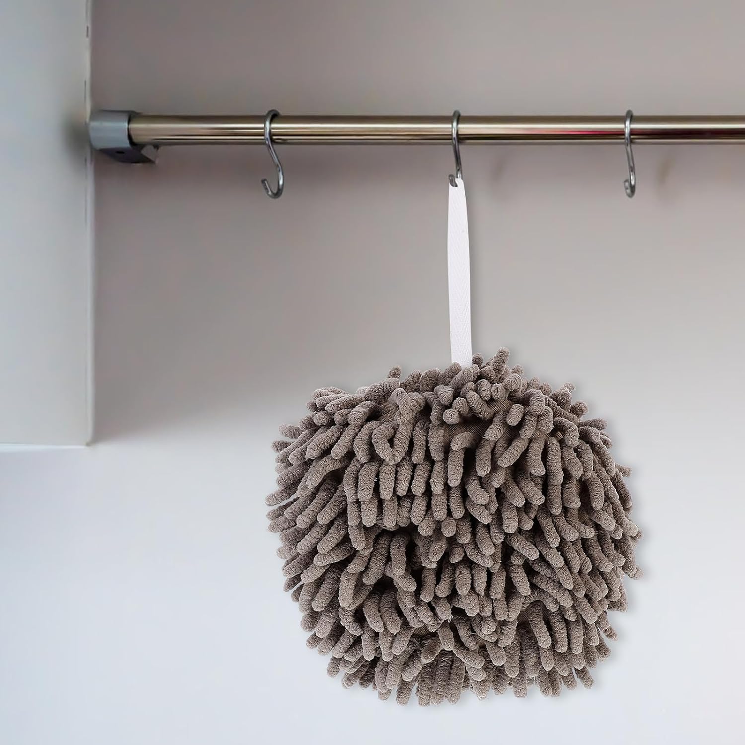 BETOOKY Quick-Dry Chenille Hand Towel Ball Hanging Loop Absorbent Kitchen Cleaning Cloth Smoke Gray for Home and Bathroom Use