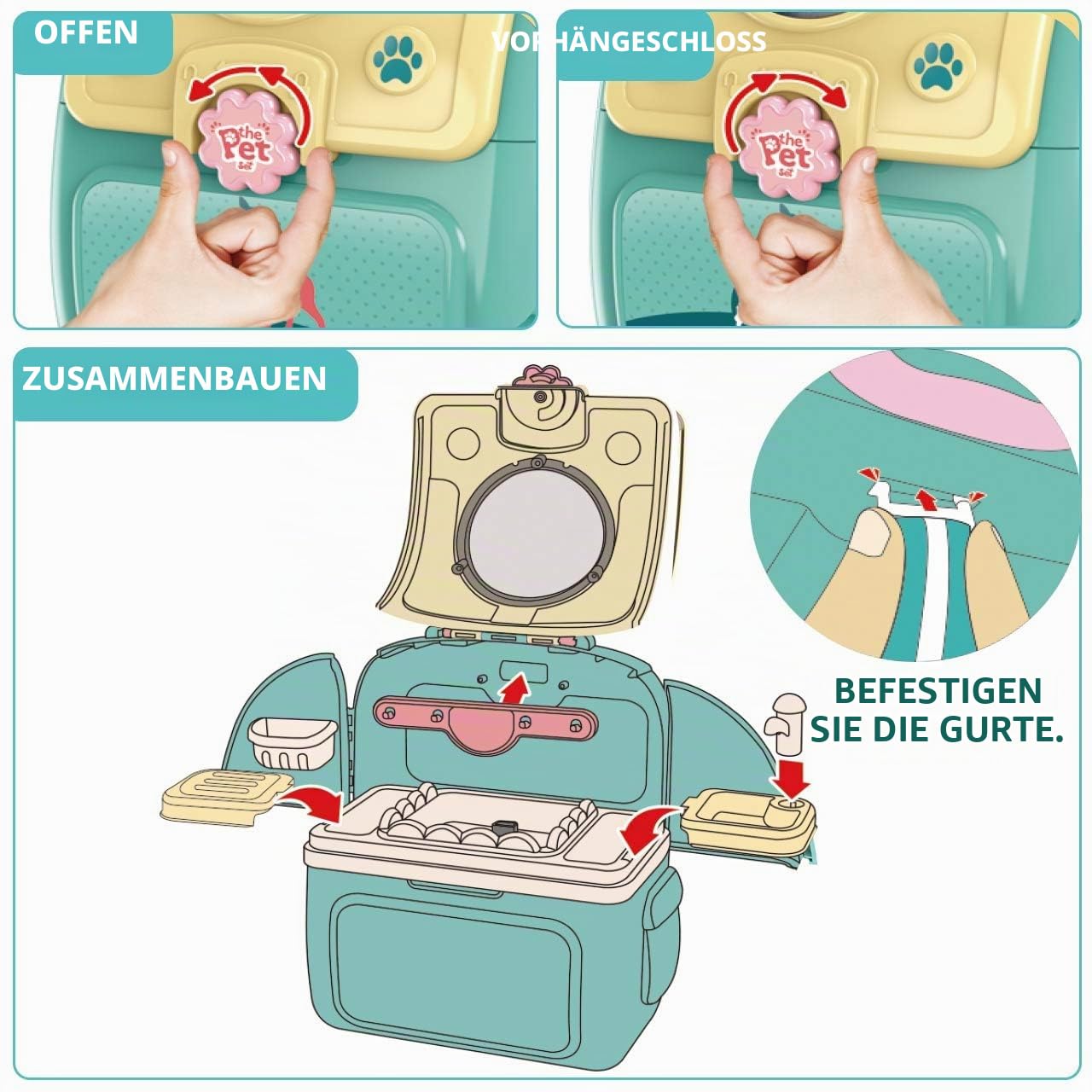 Gifts2U Tierarzt Spielzeug Arztkoffer Kinder mit Katze Plüschtier (miaut), Rucksack, Katzensalon, Füttern, Rollenspiel Spielzeug Geschenk für Jungen Mädchen 3 4 5 6 Jahre