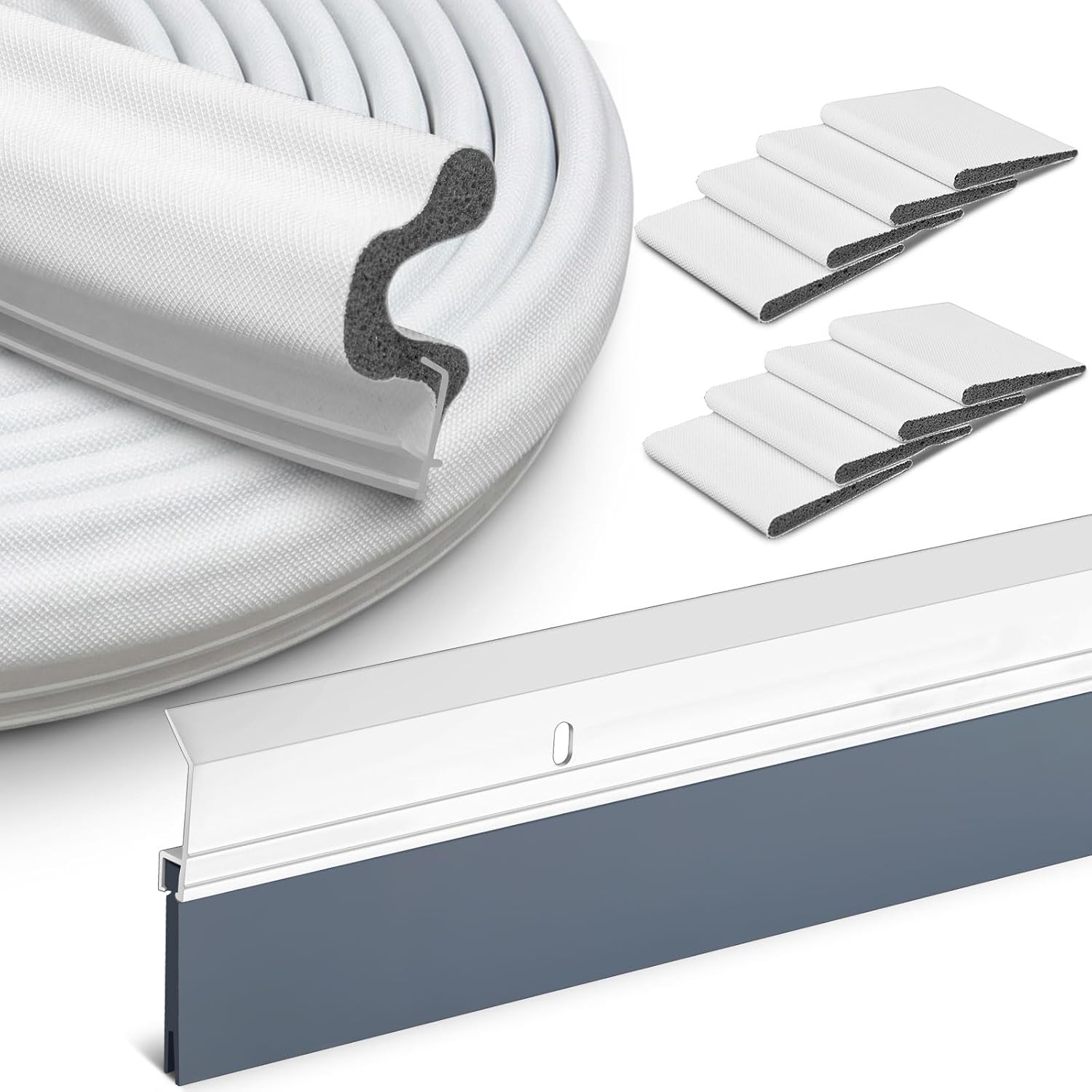 Yuntau Door Weatherproofing Kit Includes 1 Pcs 36 Inch Double-Layer Metal Door Draft Stopper, 1 Pcs 39 ft Weather Stripping Seal, and 8 Corner Seal