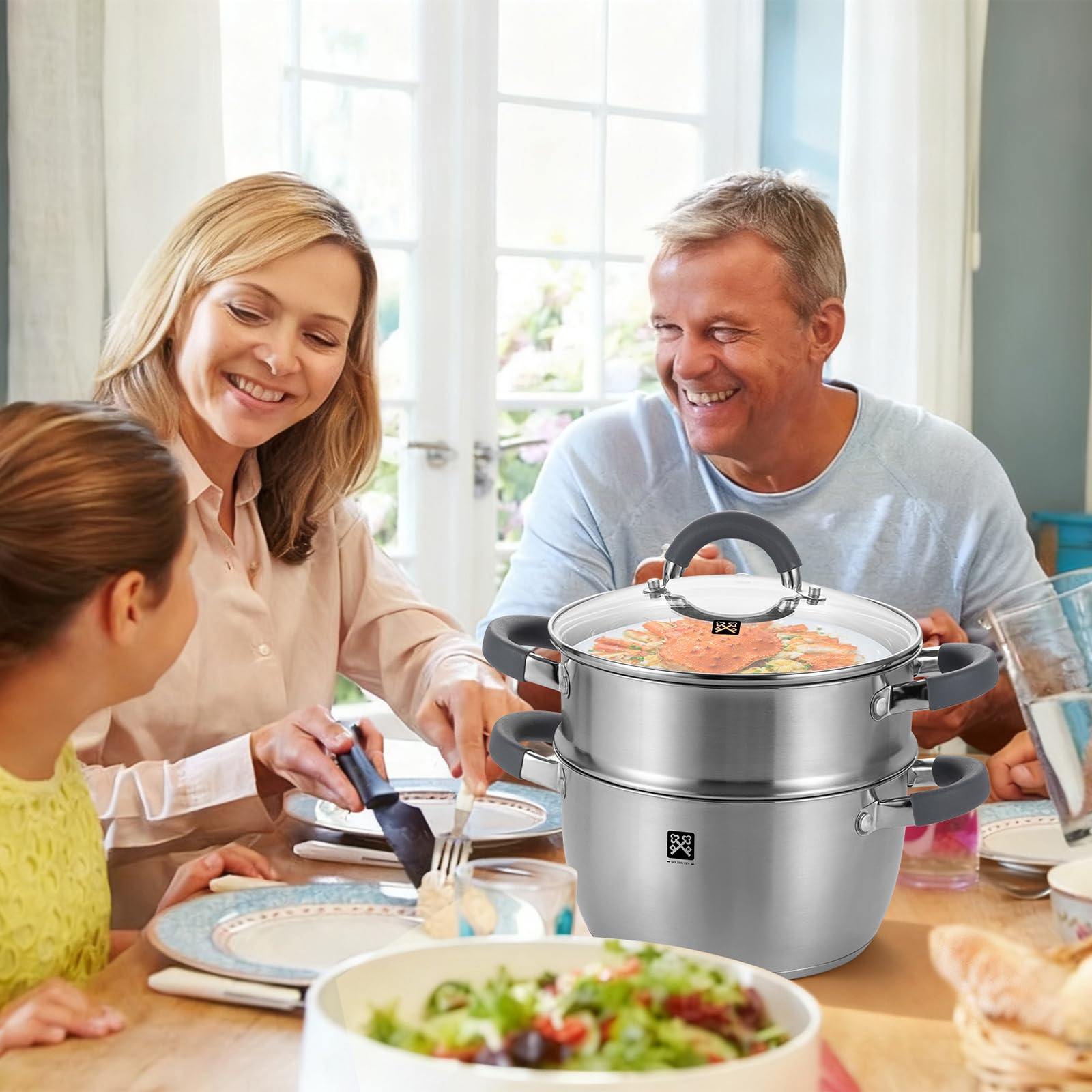 Olla de vapor con tapa de cristal de 20 cm, olla de vapor de acero inoxidable de 3 l, incluye cesta de vapor, inducción, vapor, vapor, olla de cuscús, apta para verduras, sopas, albóndigas, horno y