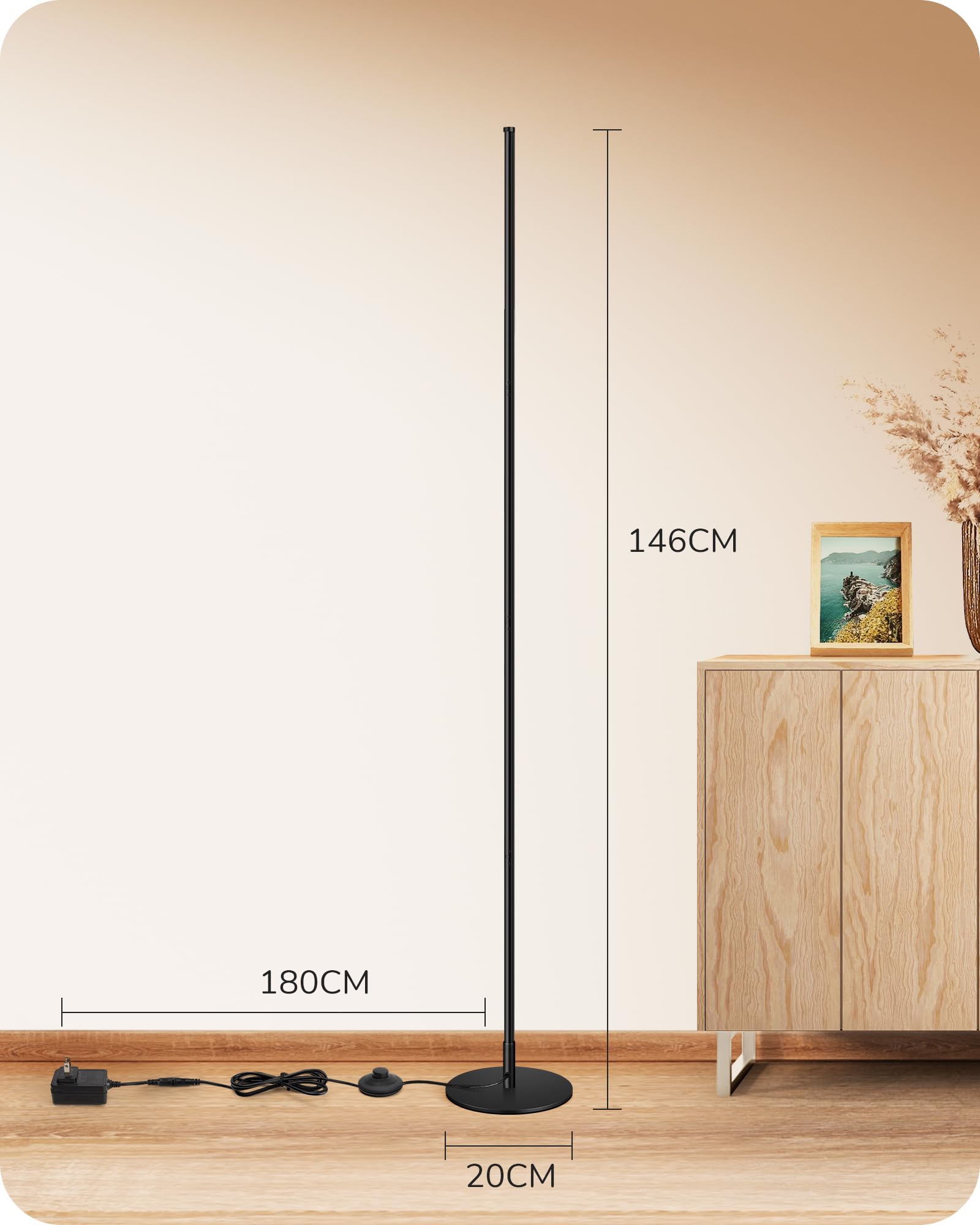 EDISHINE Set di 2 Lampada da Terra a LED Dimmerabile in Continuo, Luce Bianca Calda 3000K, Lampada da Terra Angolare con Interruttore a Pedale, Lampada d'Atmosfera Moderna per Camera, Soggiorno