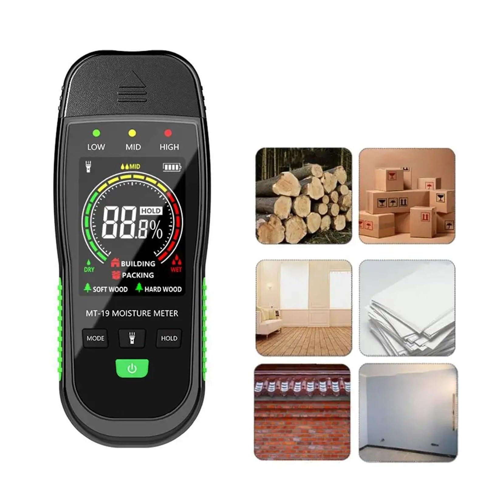 Medidor de Humedad, Detector digital con pantalla LCD retroiluminada, medidor de humedad for madera, detector de ladrillos de hormigón for paredes.