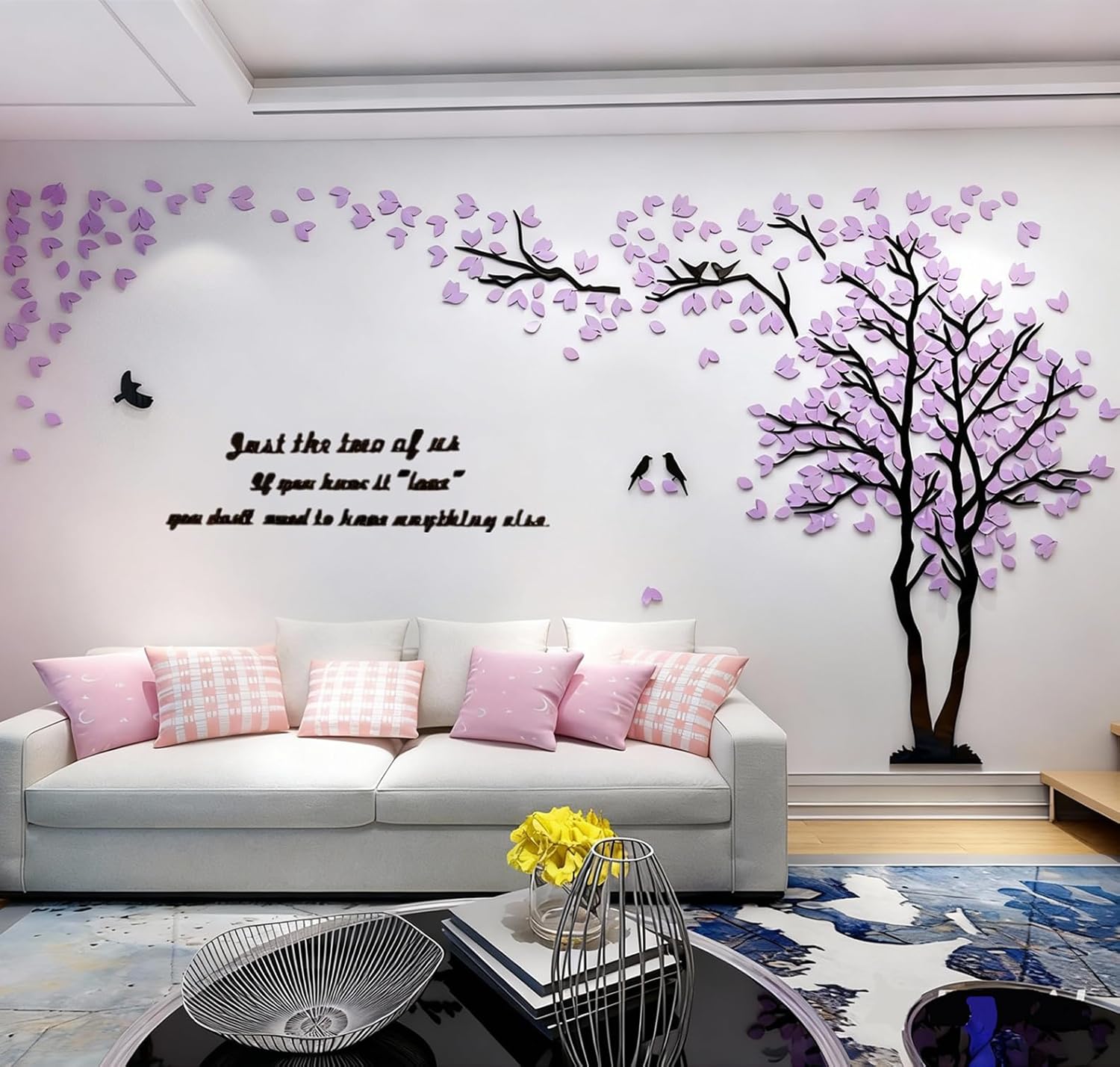 Family Tree Wall Decor Decals - DIY 3D Tree of Life Wall Art Large Decal Stickers Silver Decor Living Room Mural for Bedroom Hallway Home TV Background (Purple Right,M-98X51in)