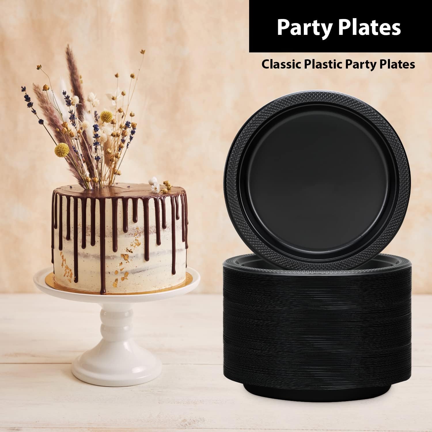 Hanna K. Signature Black Plastic Party Plates – 7-Inch Heavy Duty Disposable Plates, 50 Count, Party Supplies for Appetizers, Cake & Dessert - Image 3