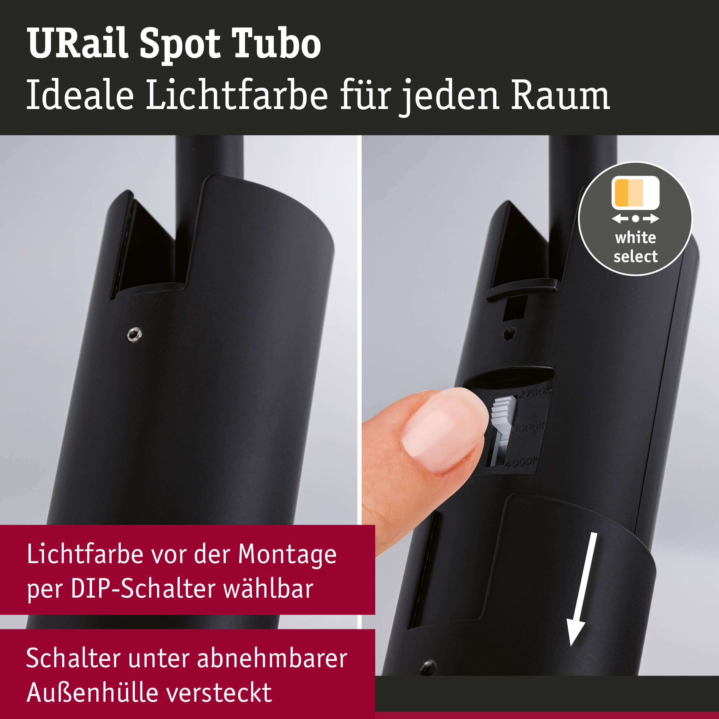 Paulmann URail Schienenspot Tubo Einzelspot 200lm 4W 2700-4000K 230V Schwarz matt 93145