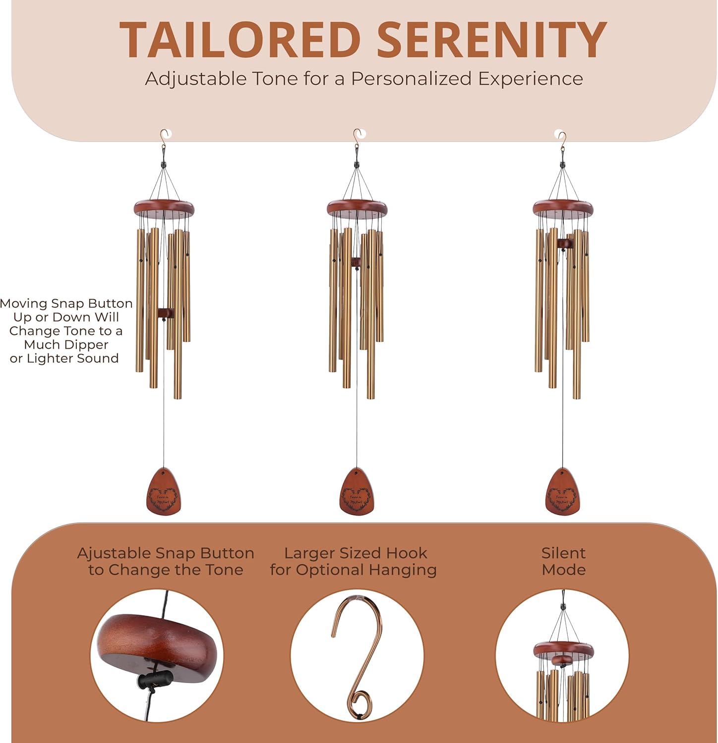 SUNTRIBE Memorial Wind Chime Sympathy Gift - Loss of Mother Father Husband Wife - in My Heart Engraved Bereavement Gift with Elegant Packaging and Card - in Loving Memory Wind Chimes with Mute Option