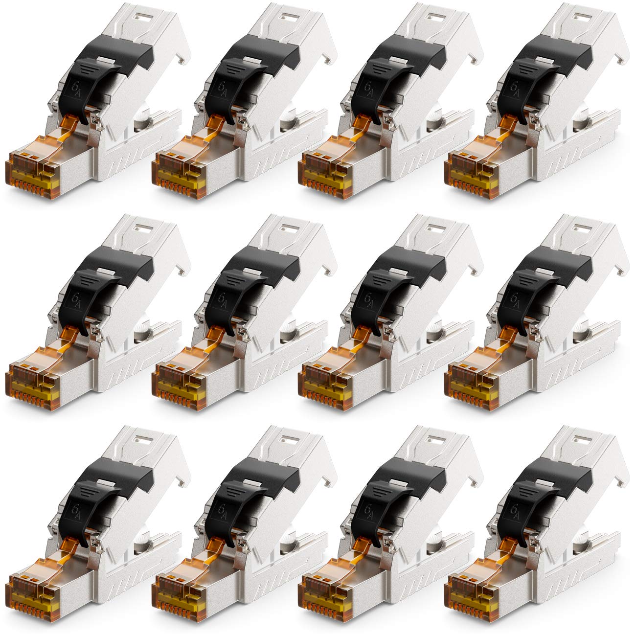 deleyCON 12x Conector RJ45 10 Gbit/s Sin Herramientas Pinza de Corte LSA para LAN Ethernet Cable de Instalación - Para Cables de Red CAT6a CAT7 CAT7a CAT8 Cable PoE Blindado Carcasa Metálica | Abrazadera de corte para cable LAN Ethernet, cable de red, bli
