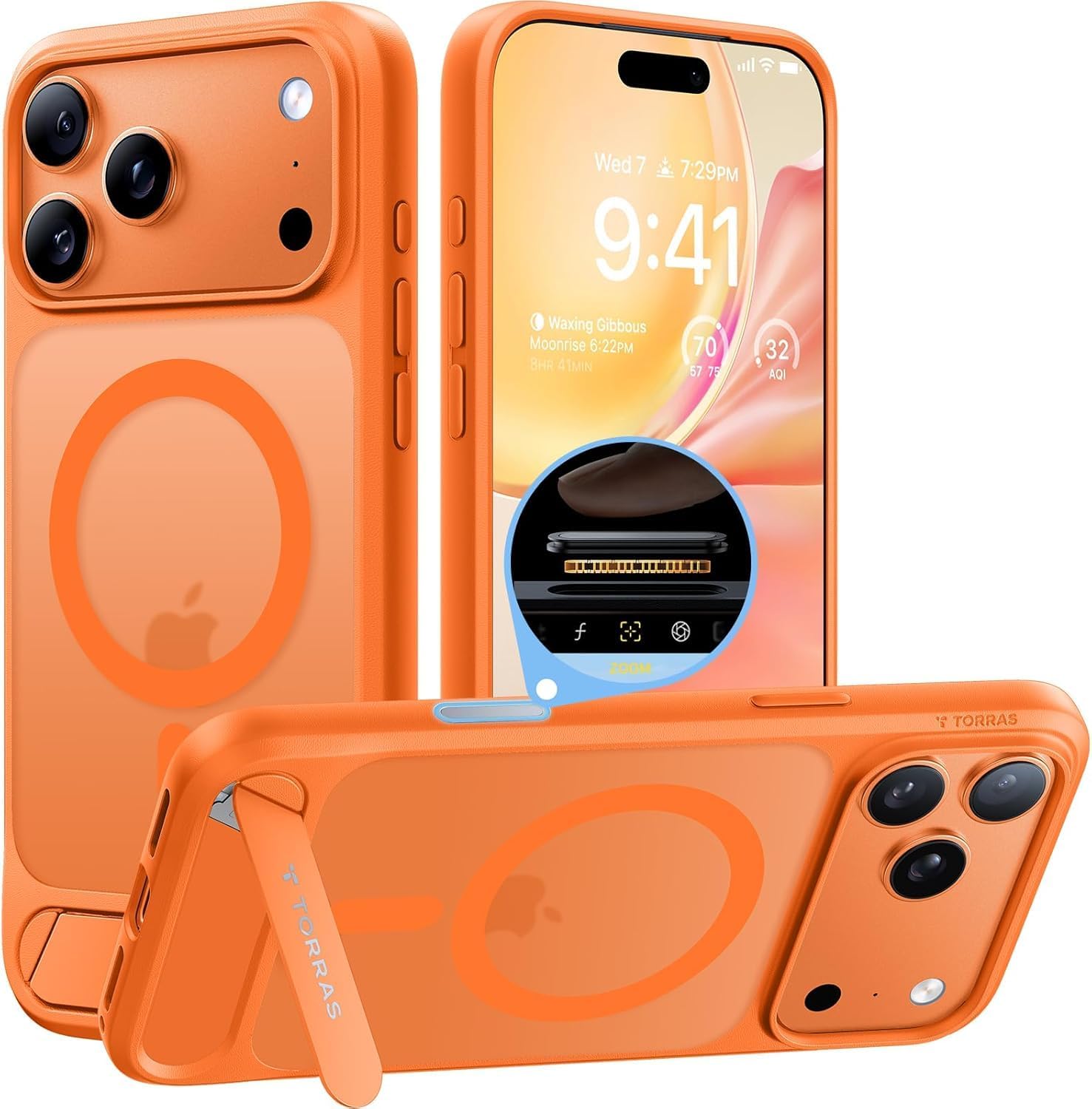 TORRAS Strong Magnetic & Seamless Stand for iPhone 17 Pro Case, Fit for MagSafe, Militray Grade Protection, Built-in Kickstand, Camera Control, Translucent Slim 17 Pro Cover Ostand, Cosmic Orange Cosmic Orange-17 Pro for iPhone 17 Pro 6.3”