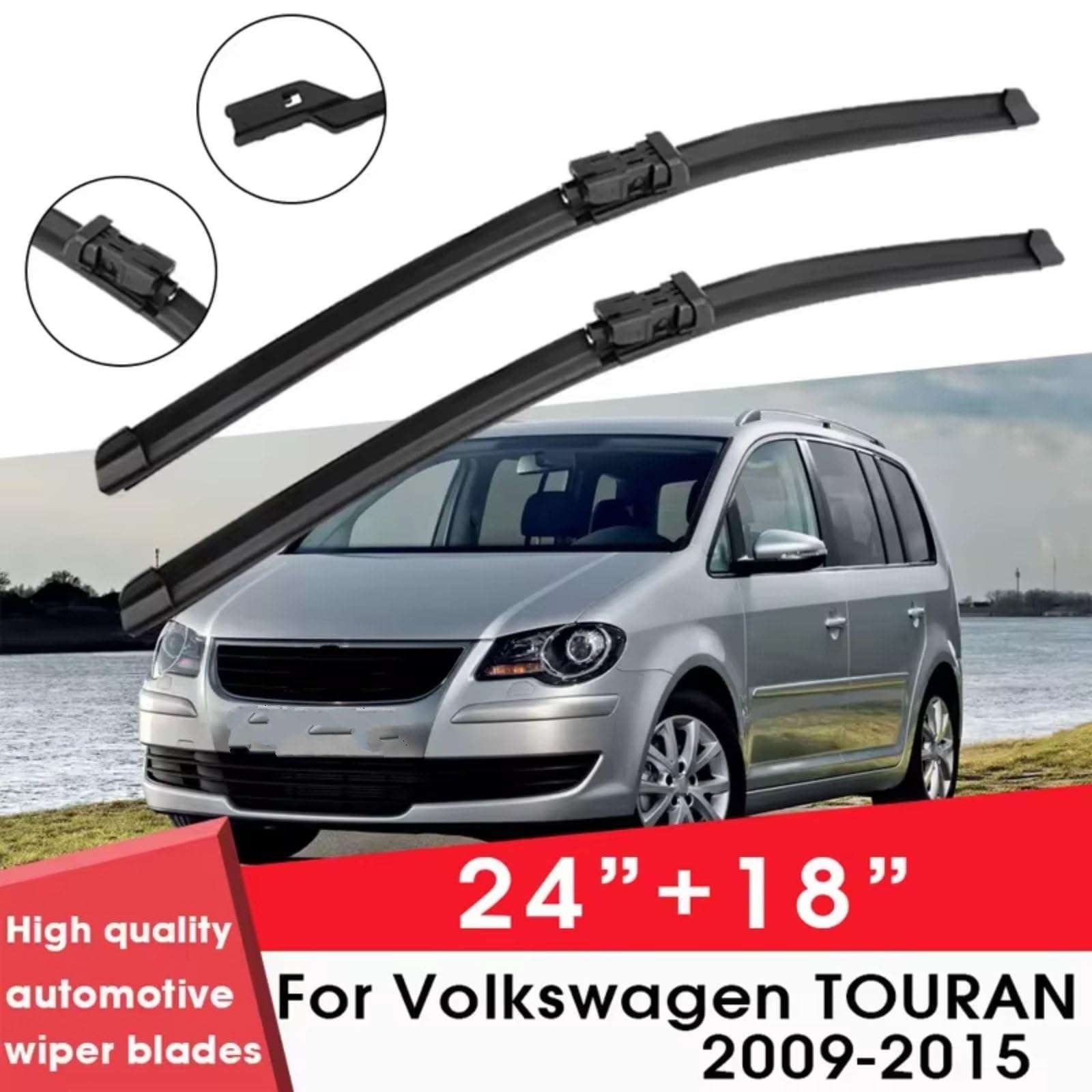 Kit Limpiaparabrisas Compatible Con Para TOURAN 2009 2010 2011 2012 2013 2014 2015 24"+18" Parabrisas Goma Silicona Coches Limpiaparabrisas Escobillas Limpiaparabrisas