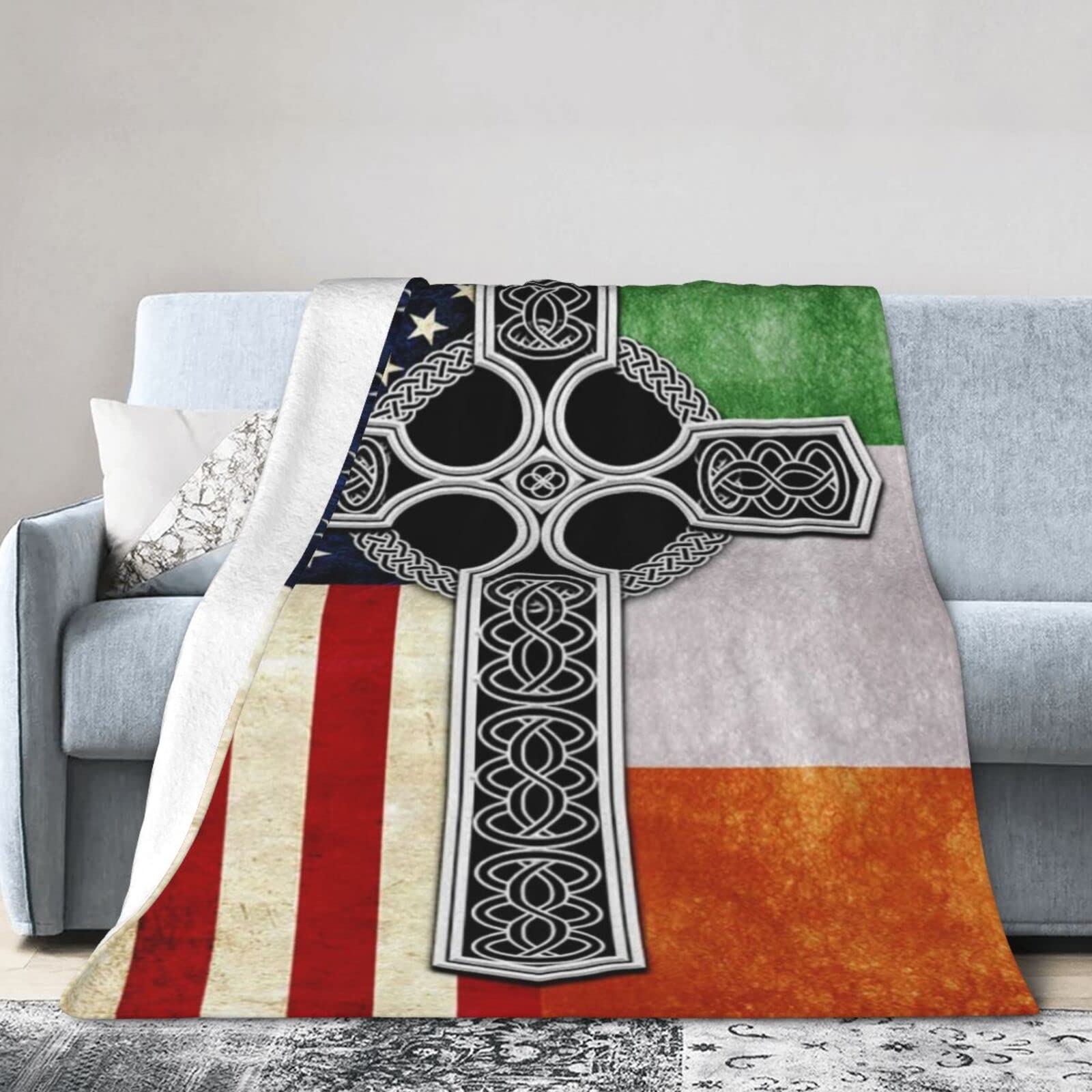 Lsjuee Flannel Fleece Blanket 80"X60" Irish Celtic Knot Cross Bed Throw Blanket Lightweight Ultra-Soft Travel Spring Blankets for Womens Keep Warm