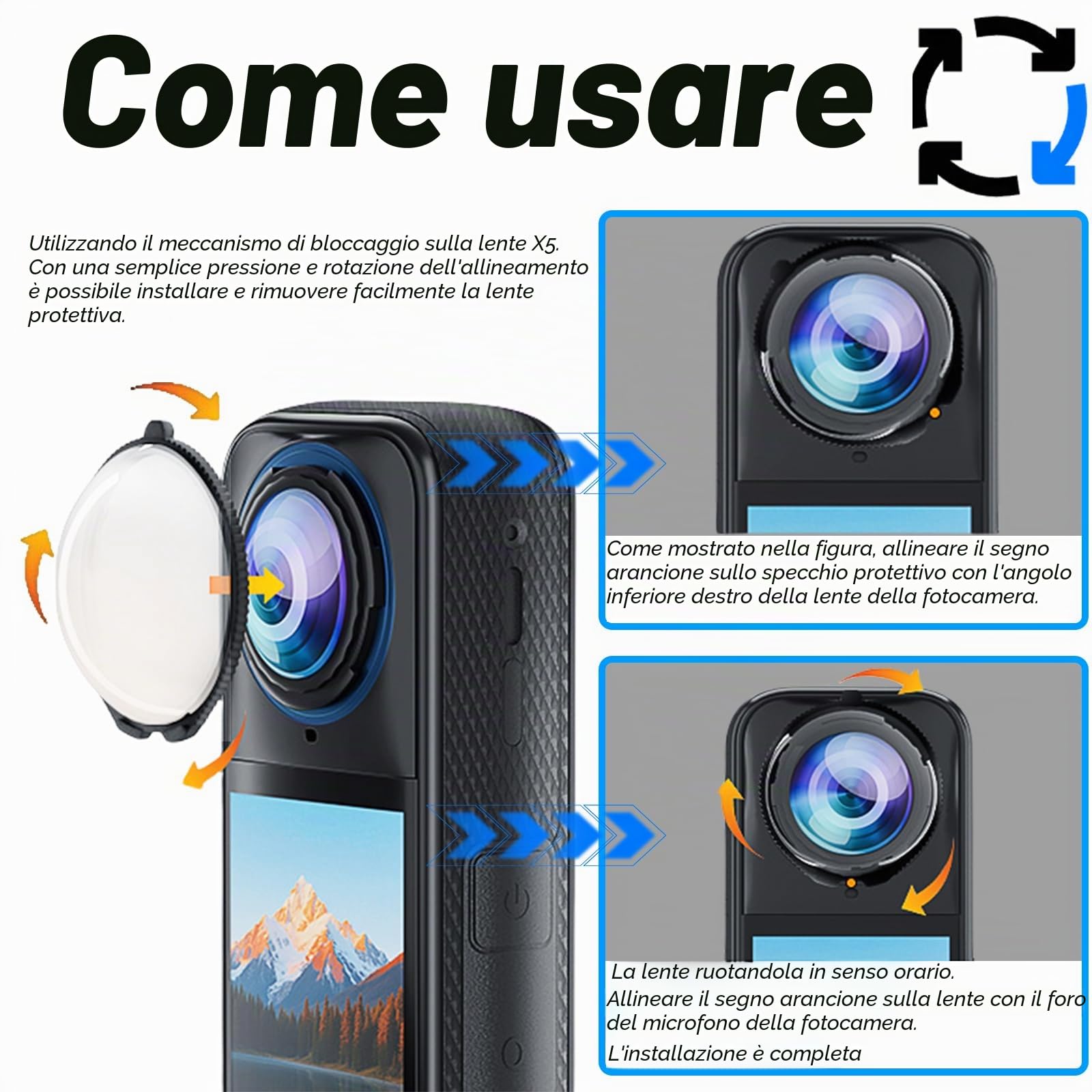 Insta 360 X5 Premium - Protezione per lenti in vetro temperato per accessori Insta360 X5 (vetro ottico)