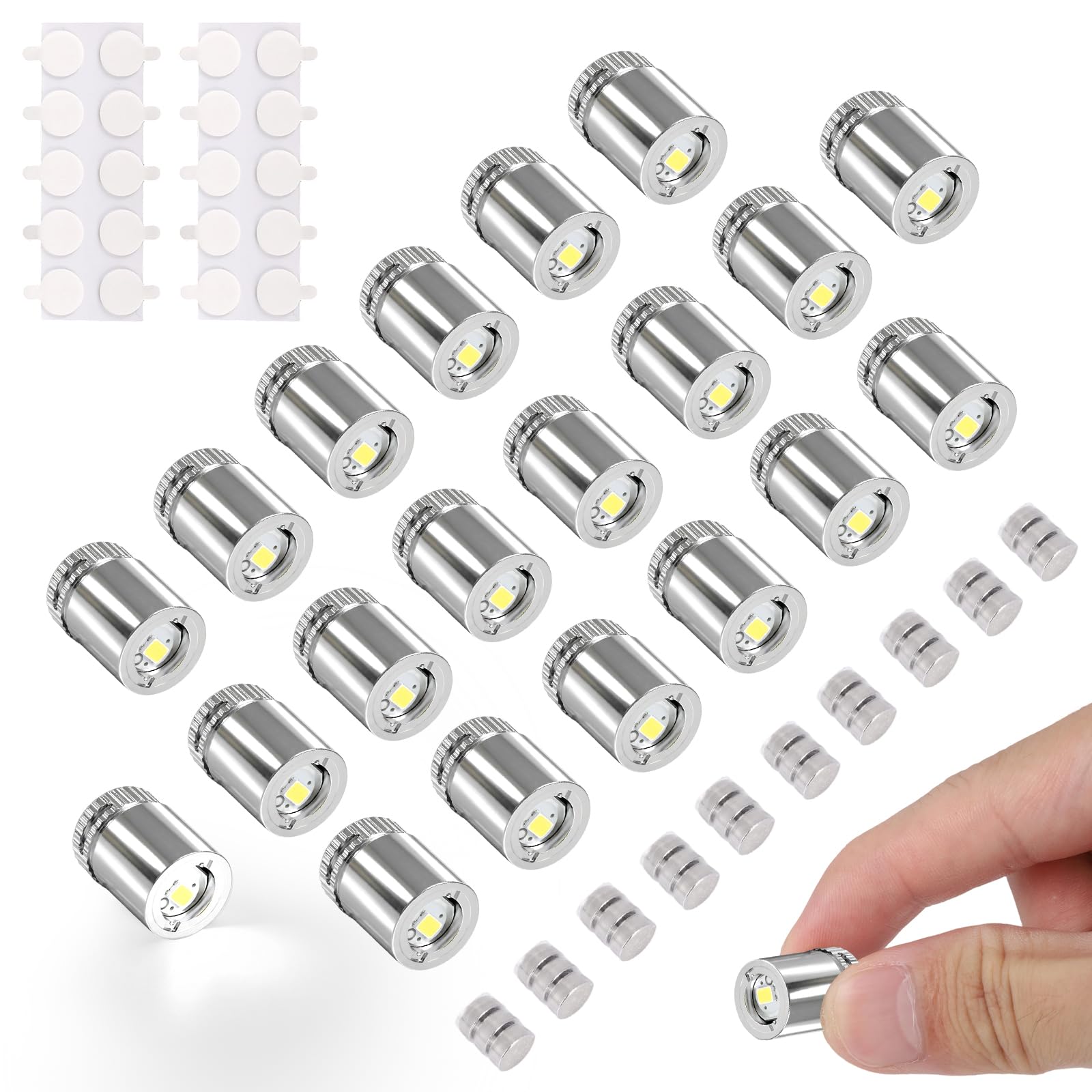 20pcs LED Mini Lights for Dollhouse, Battery Operated Miniature LED Lights with 10 Batteries & 20 Adhesive Pads Micro Spotlight for Crafts Displays Artwork (Cold White)