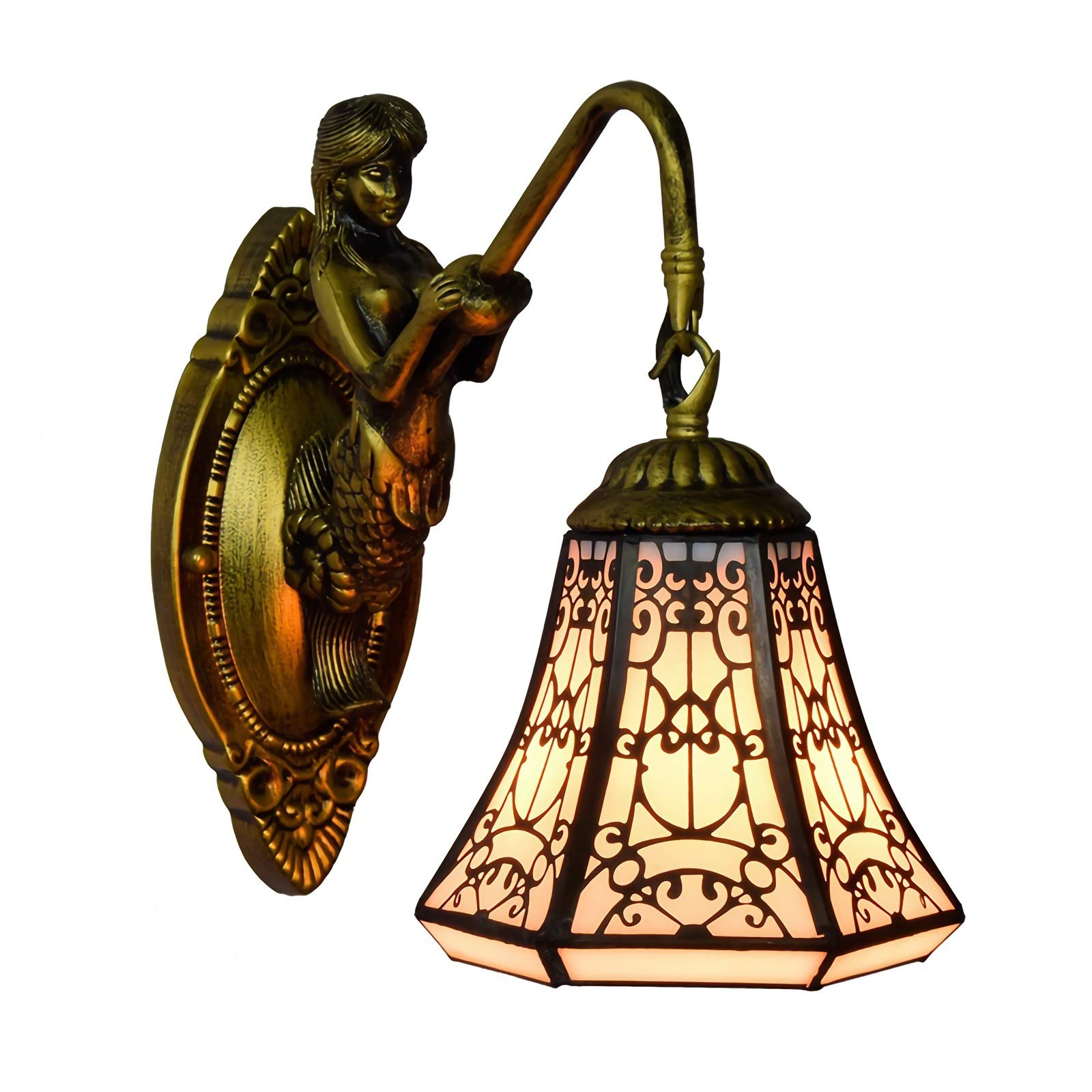 Aioneer Tiffany Style Wall Light, Vintage Stained Glass Wall Sconces, Bedroom Bedside Wall Lamp For Living Room Bathroom Hallway [Energy Class A + + ]-2