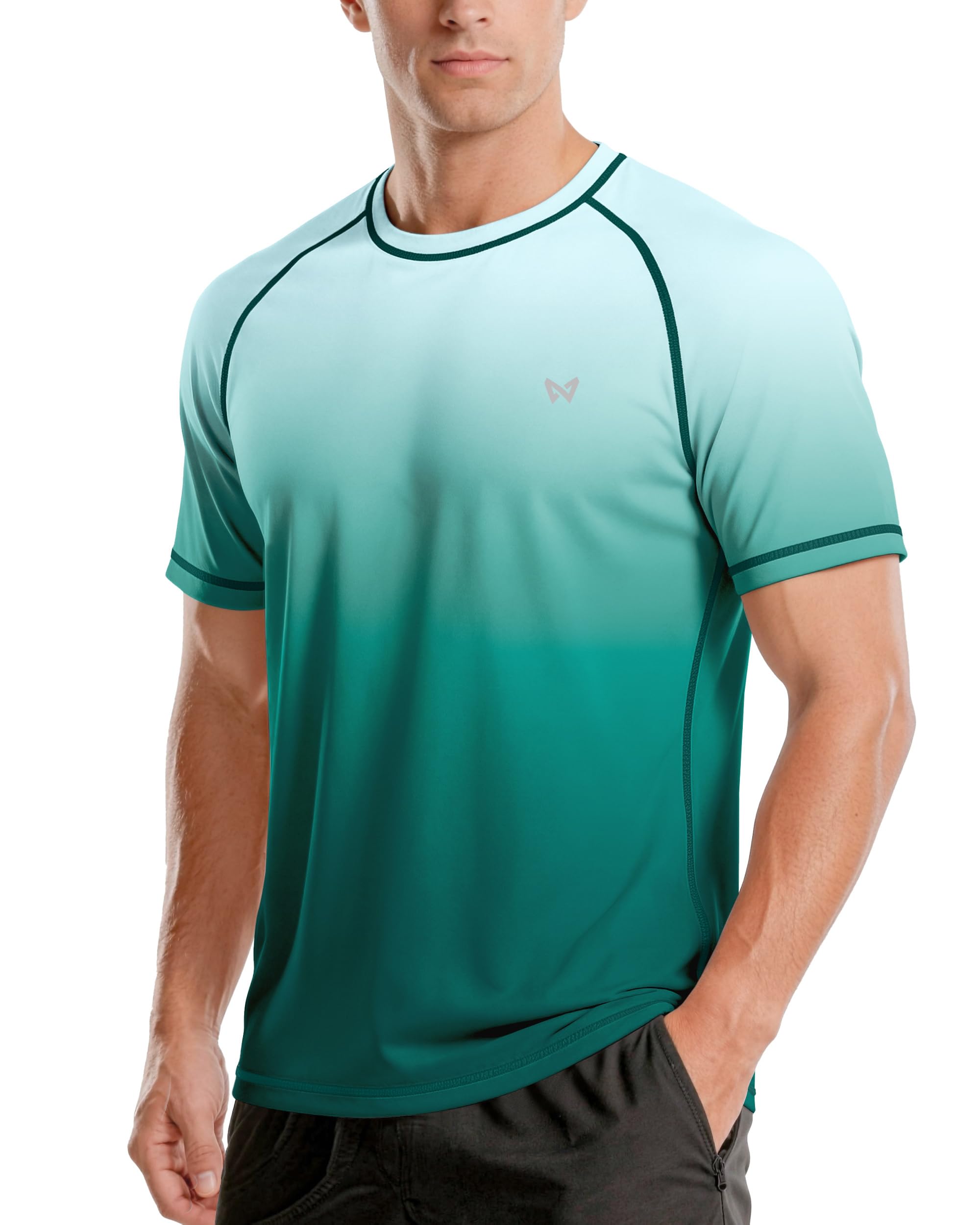WISMBOX Herren Kurzarm UV-Shirt, UPF 50+ Sonnenschutz Schwimmshirt, Schnelltrocknend & Atmungsaktiv, Rashguard für Surfen, Schwimmen & Strand