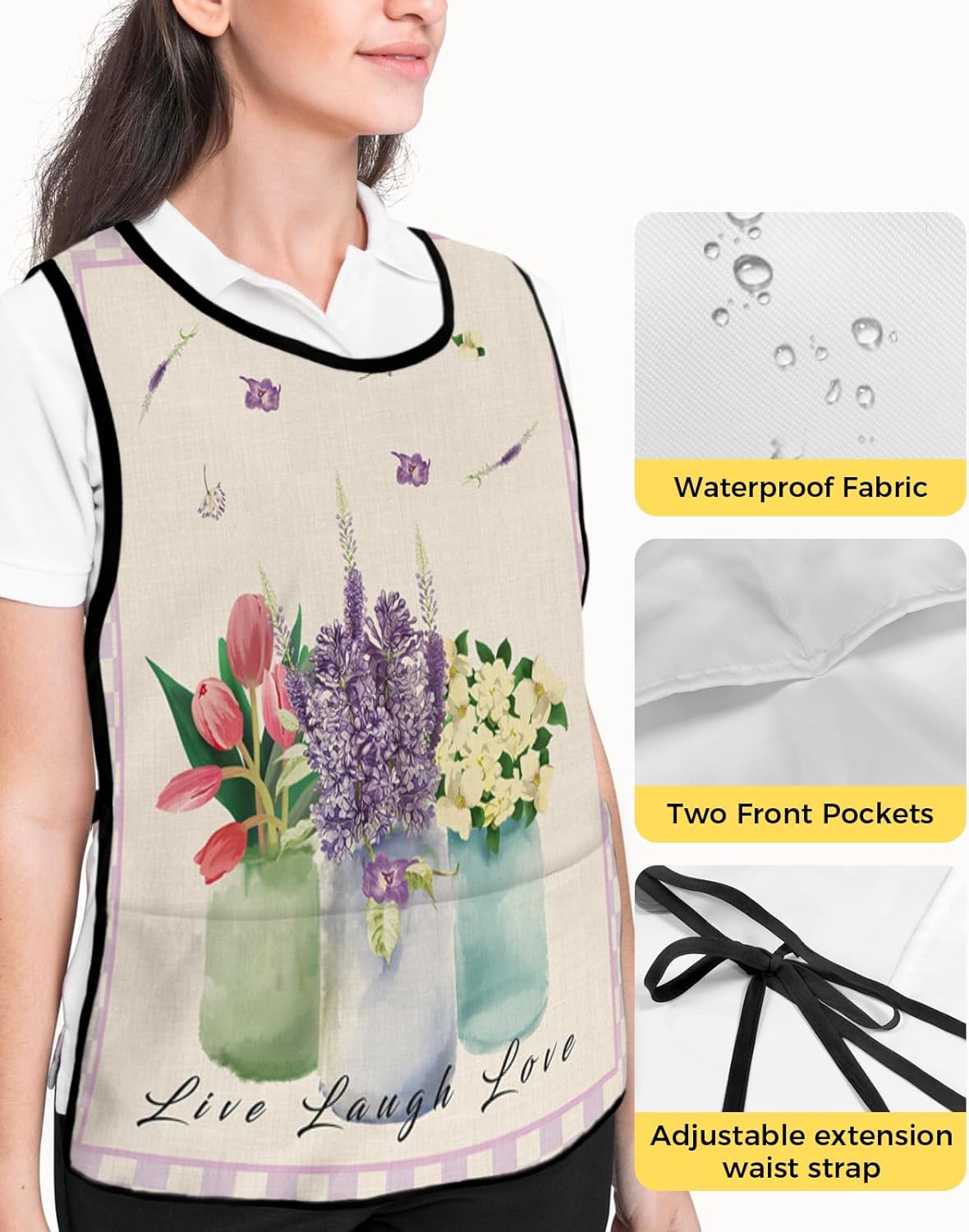 Valentine's Day Cobbler Aprons with 2 Pockets for Women Men, Gnomes Love Plaid Farmhouse Brown Woodgrain