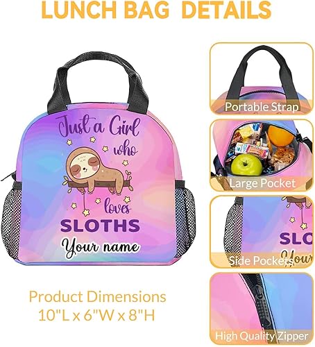 Miniatura 8 de CUSPCOD Bolsas de almuerzo de perezoso  Lonchera Bento reutilizable aislada con correa para el hombro y bolsillos, pequeña lonchera rosa linda para