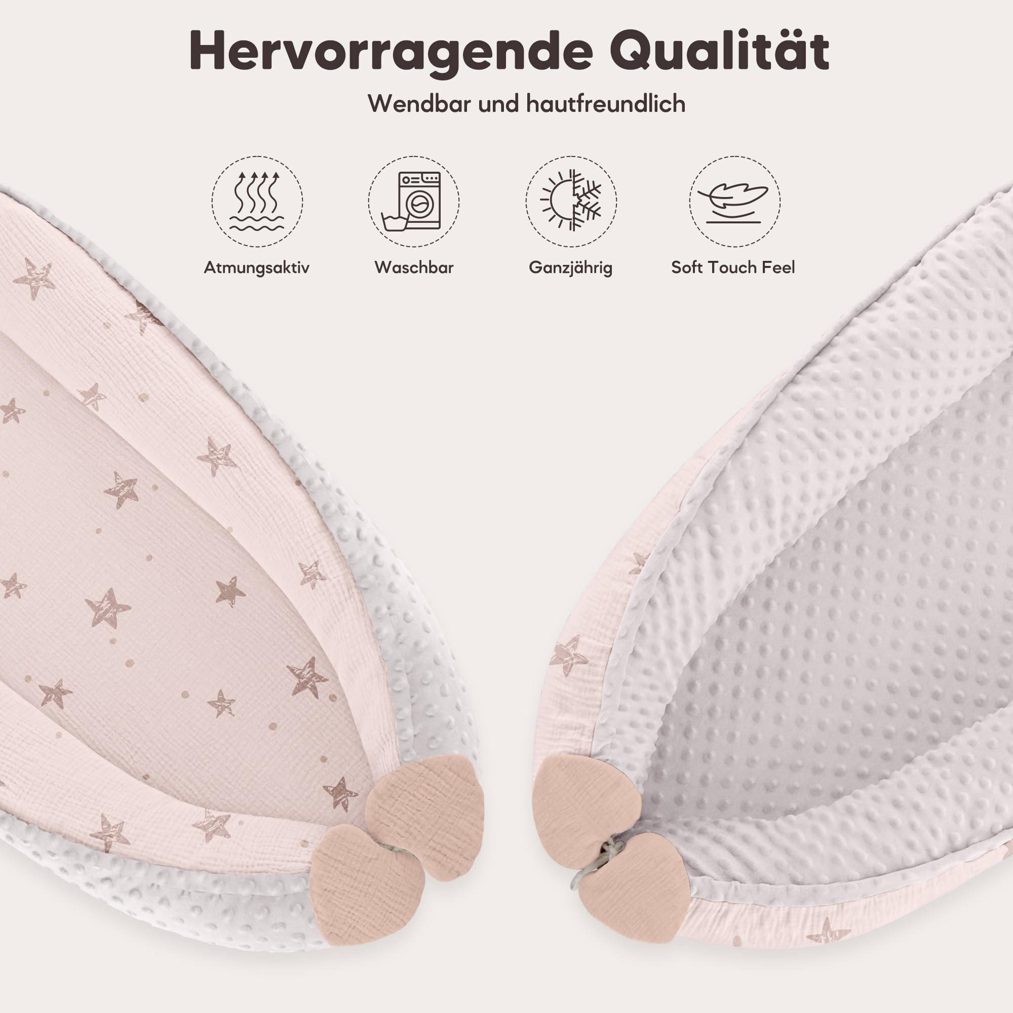 Bearmoss Baby Nido bebé recién Nacido 90x50 cm - Reductor Cuna Cuco de colecho Minky Winter cálido Capullo Ideal para moisés(Estrella Rosa)