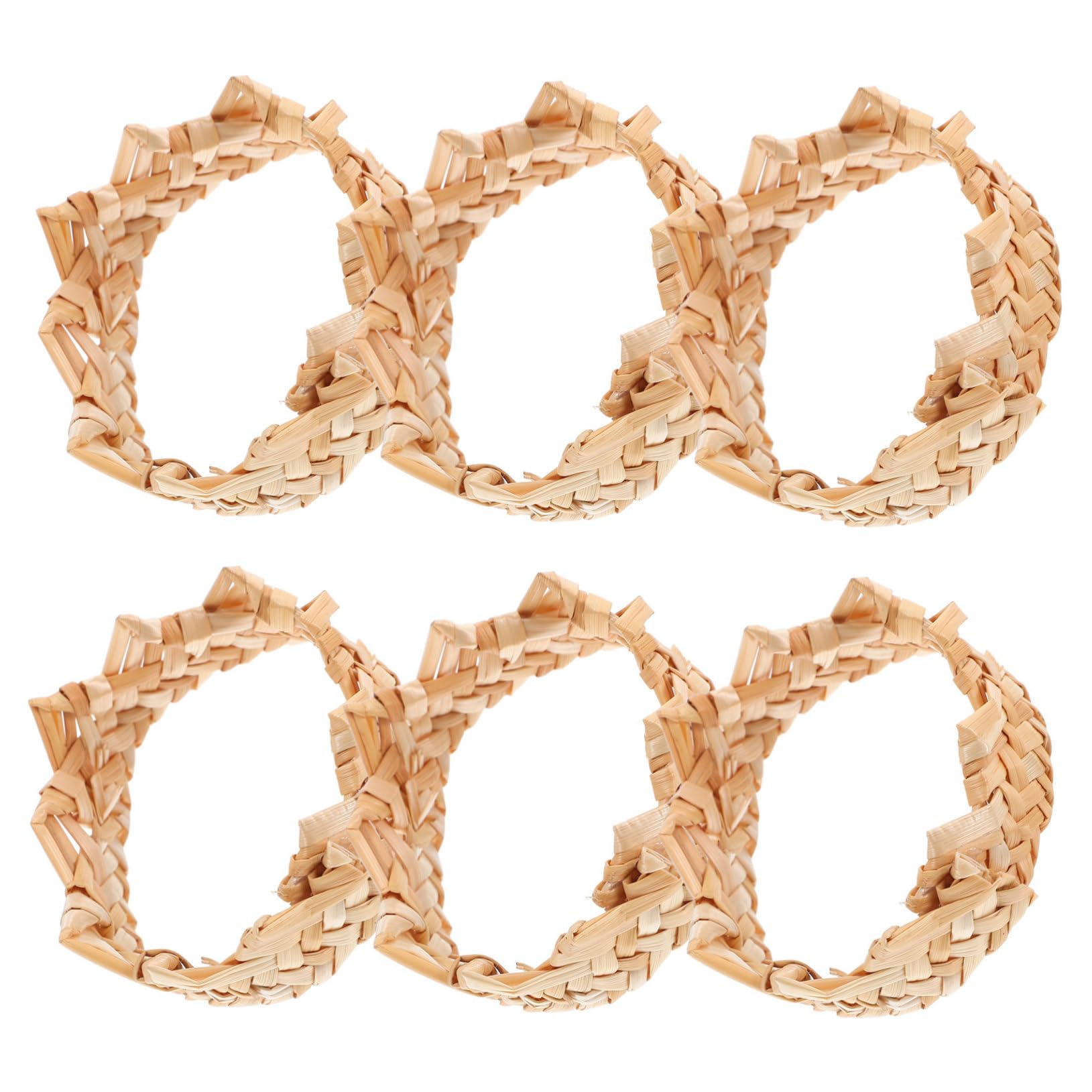 Ronds de Serviette Tissés 6 Pièces en Paille Style Rustique